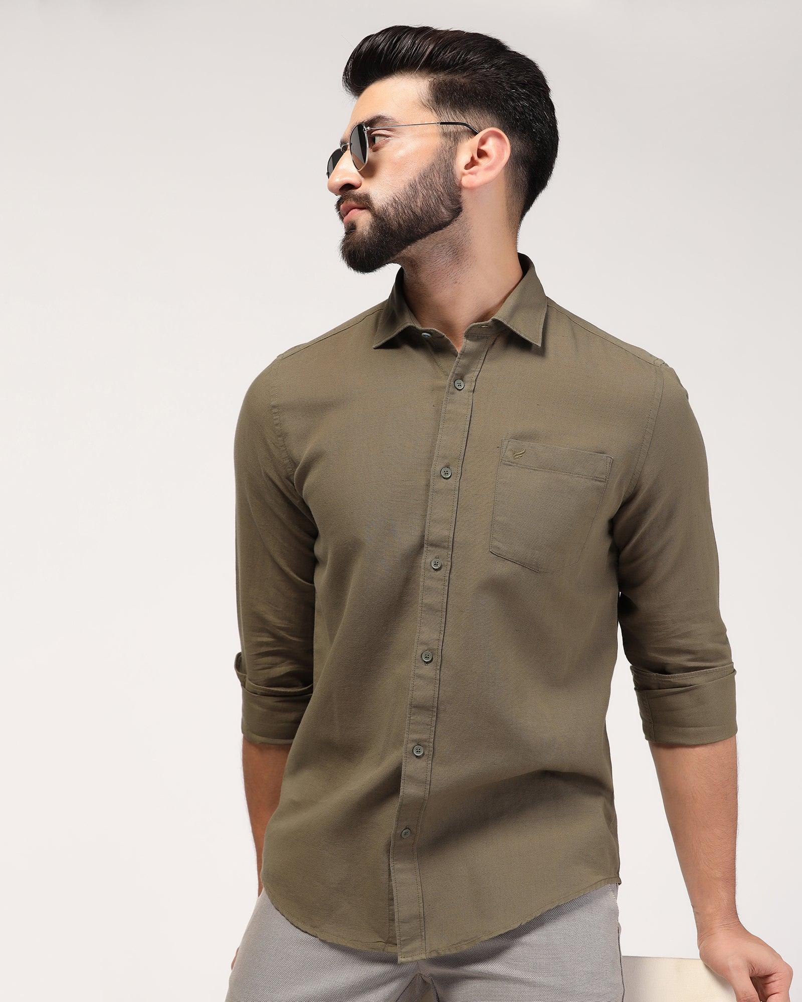 Casual Olive Solid Shirt - Lang - Image 6