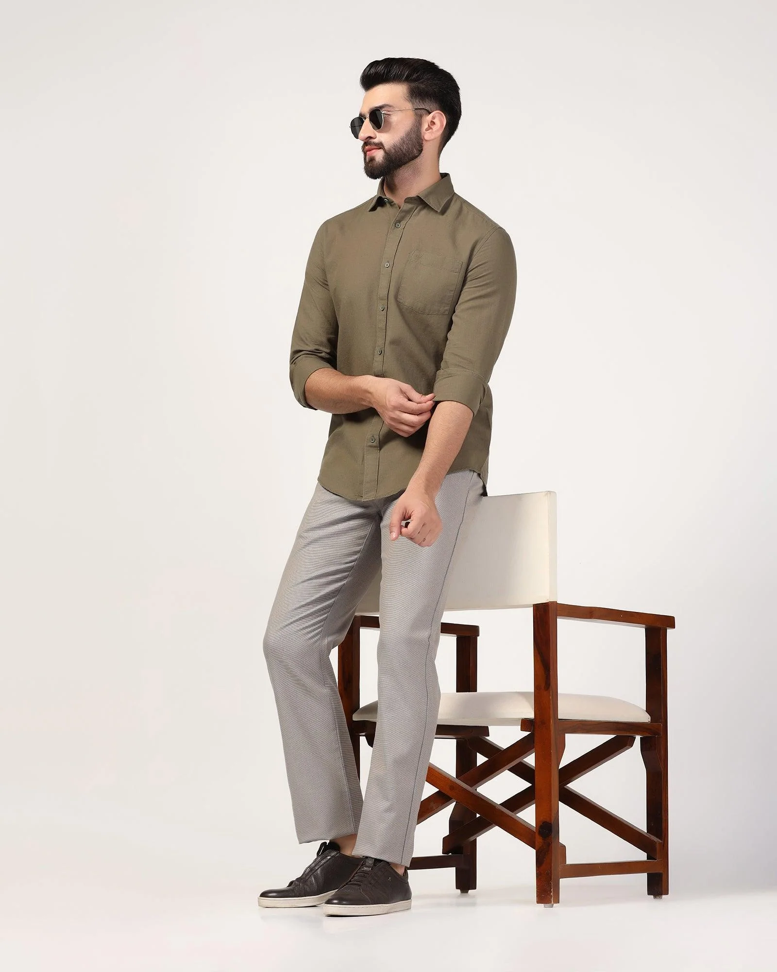 Casual Olive Solid Shirt - Lang - Image 7