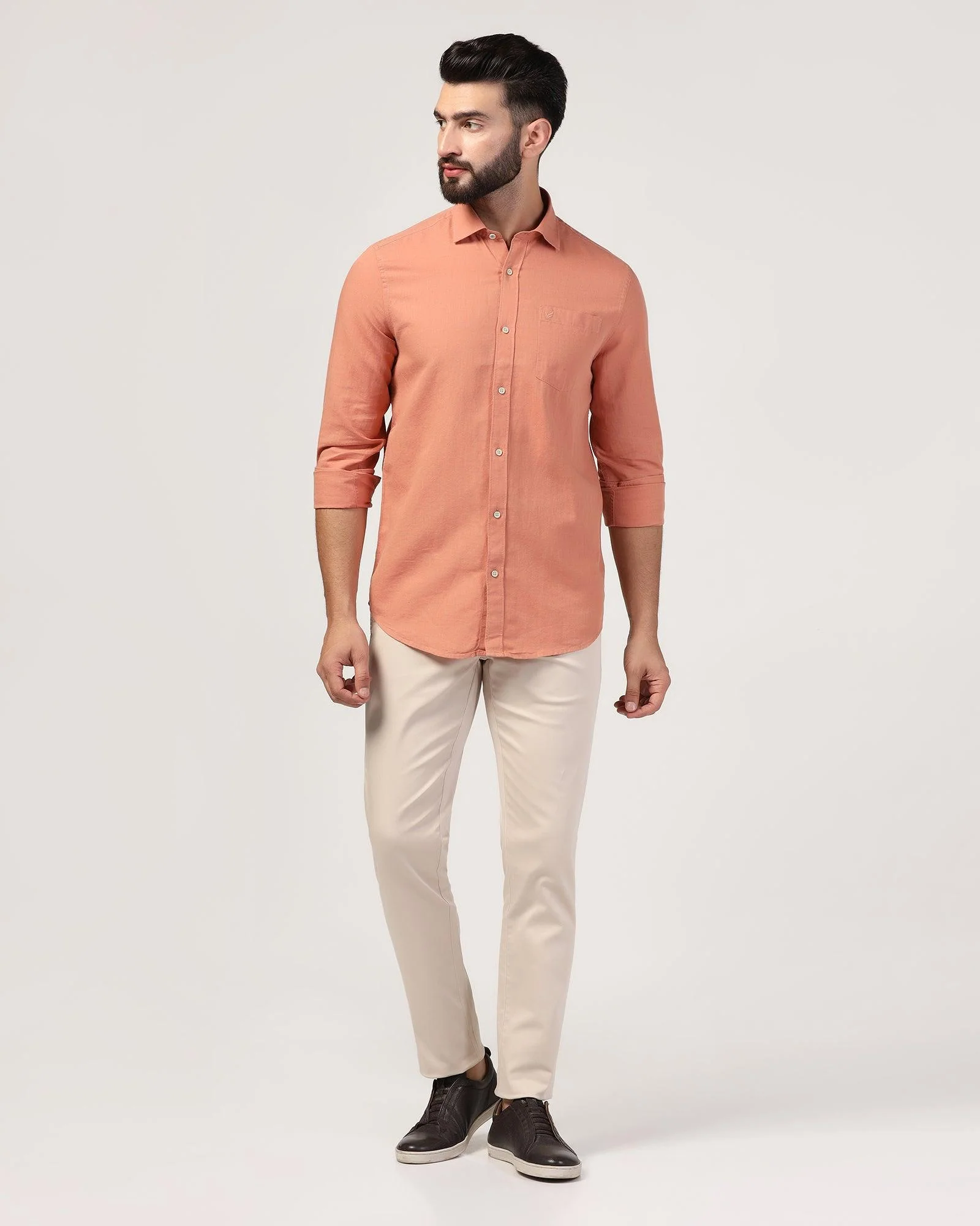 Casual Peach Solid Shirt - Lang - Image 3