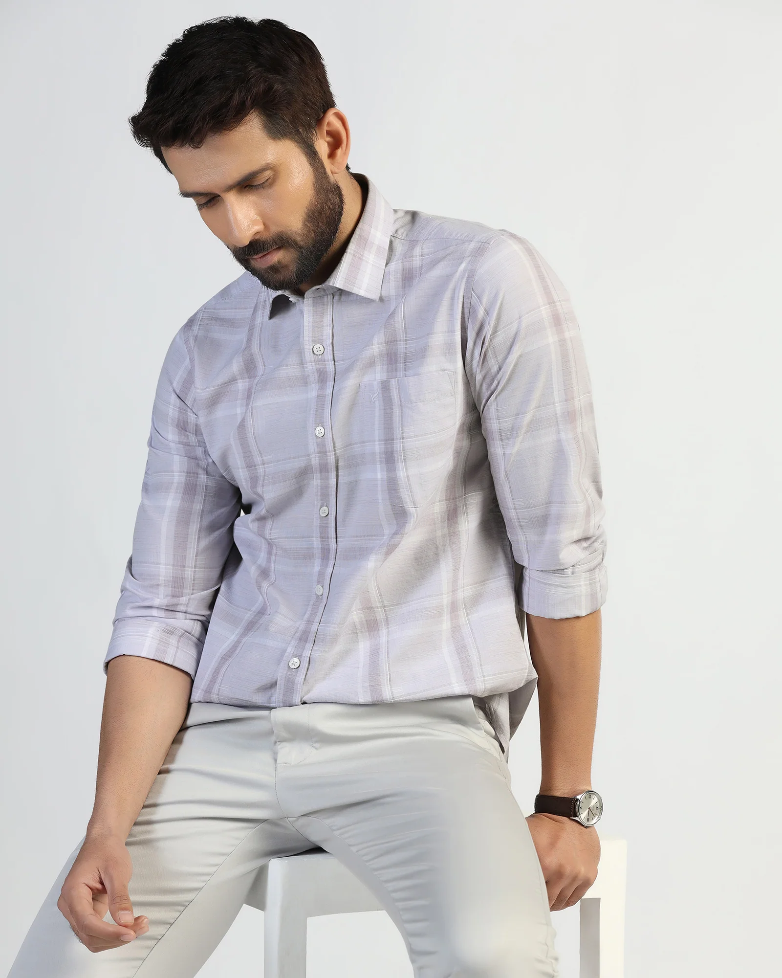 Casual Purple Check Shirt - Revon - Image 7