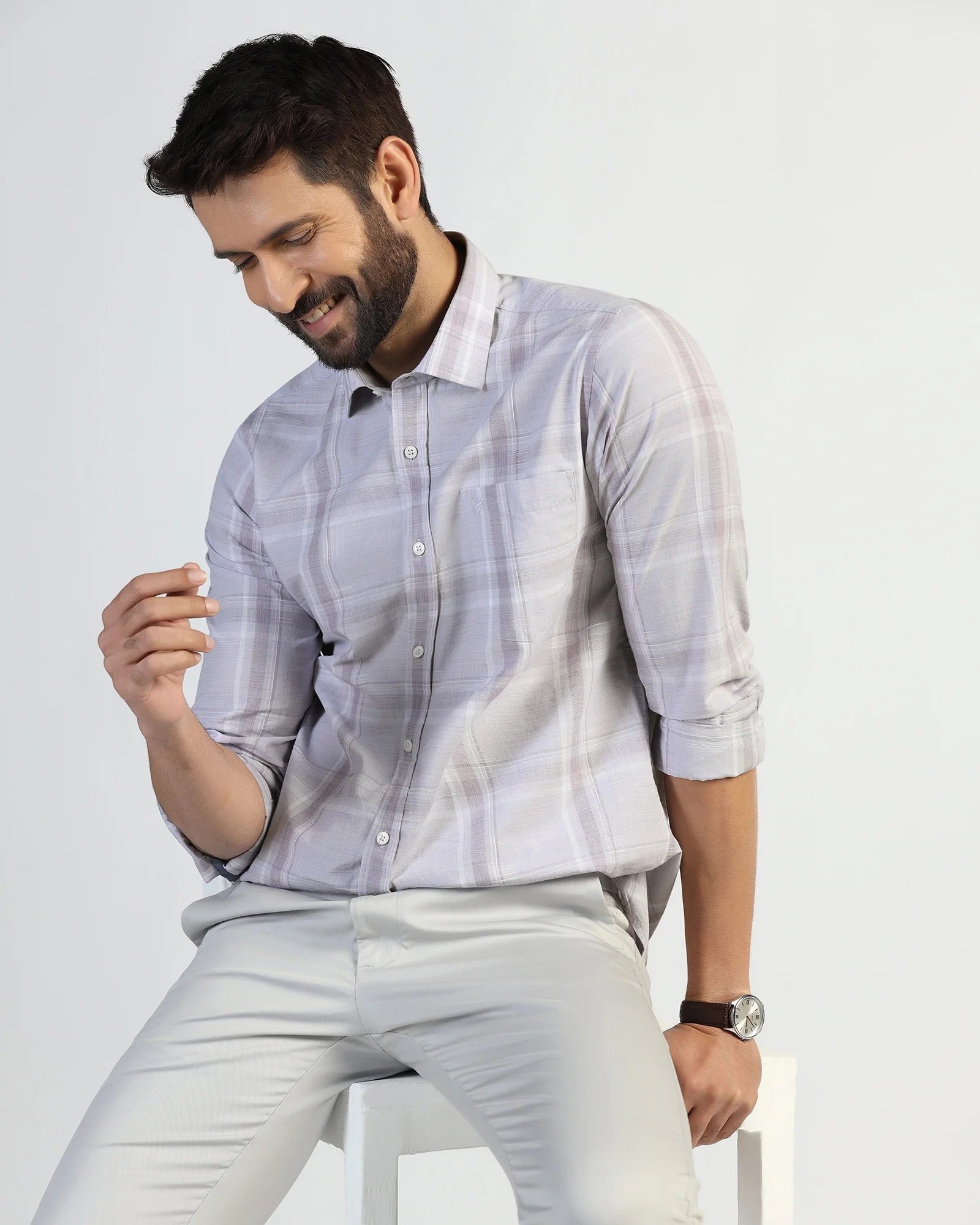 Casual Purple Check Shirt - Revon - Image 8