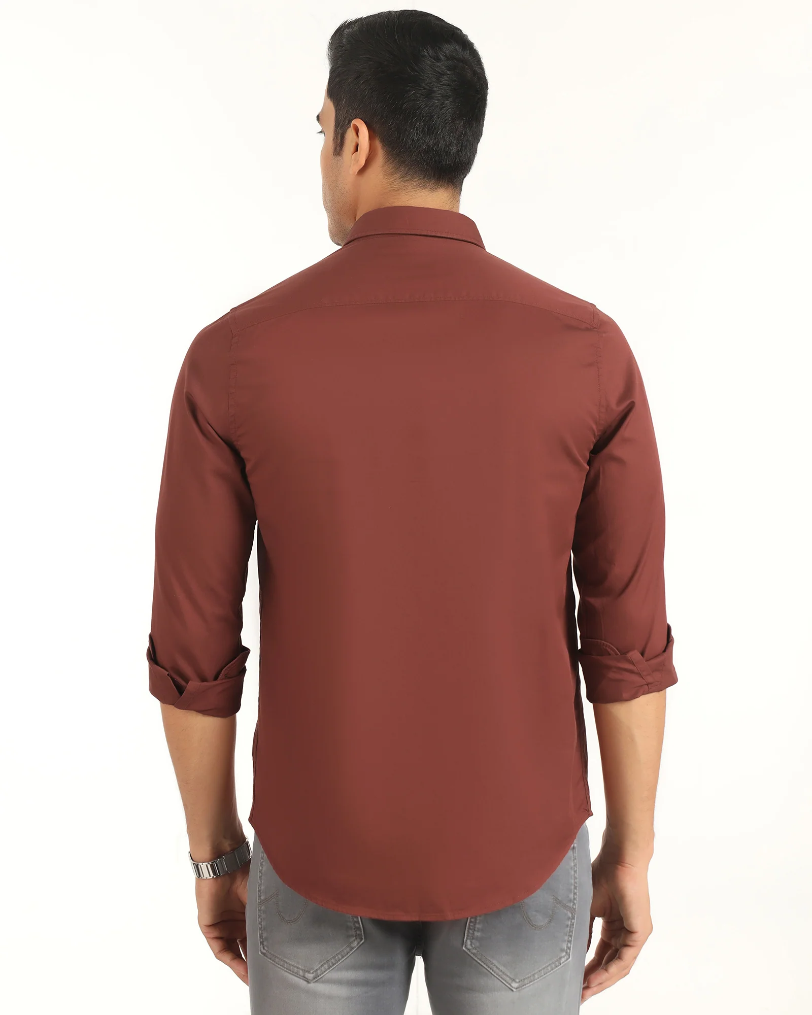 Casual Rust Solid Shirt - Juro - Image 2
