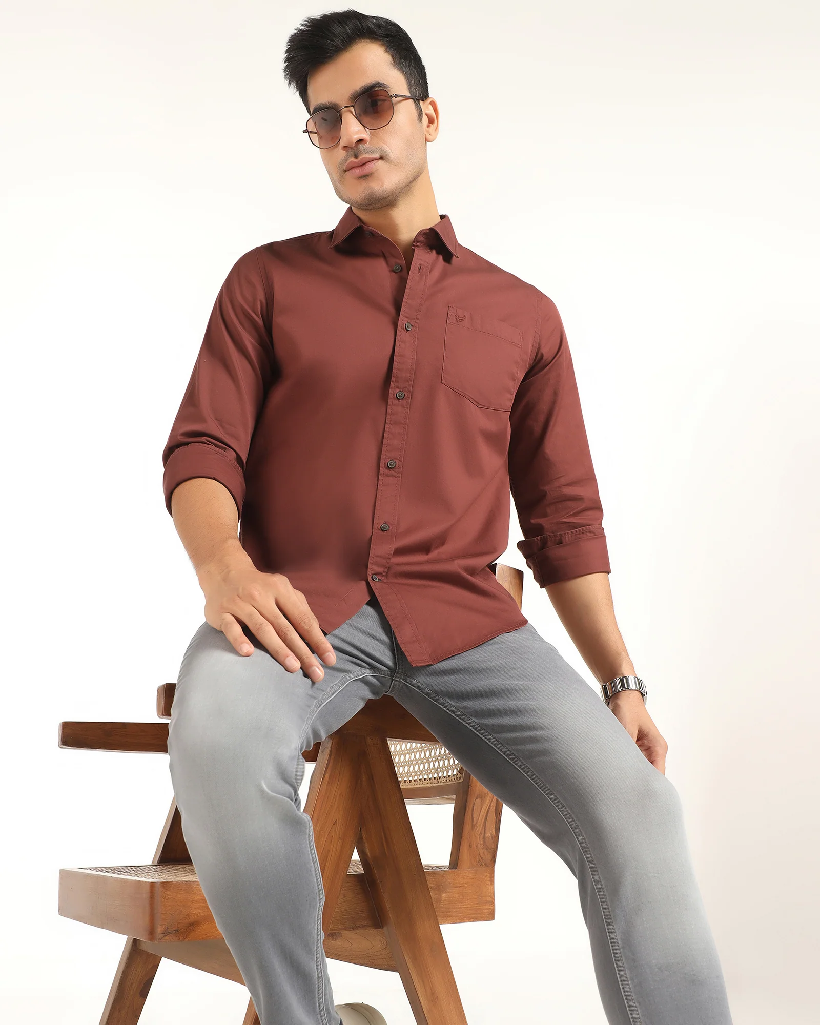 Casual Rust Solid Shirt - Juro - Image 8