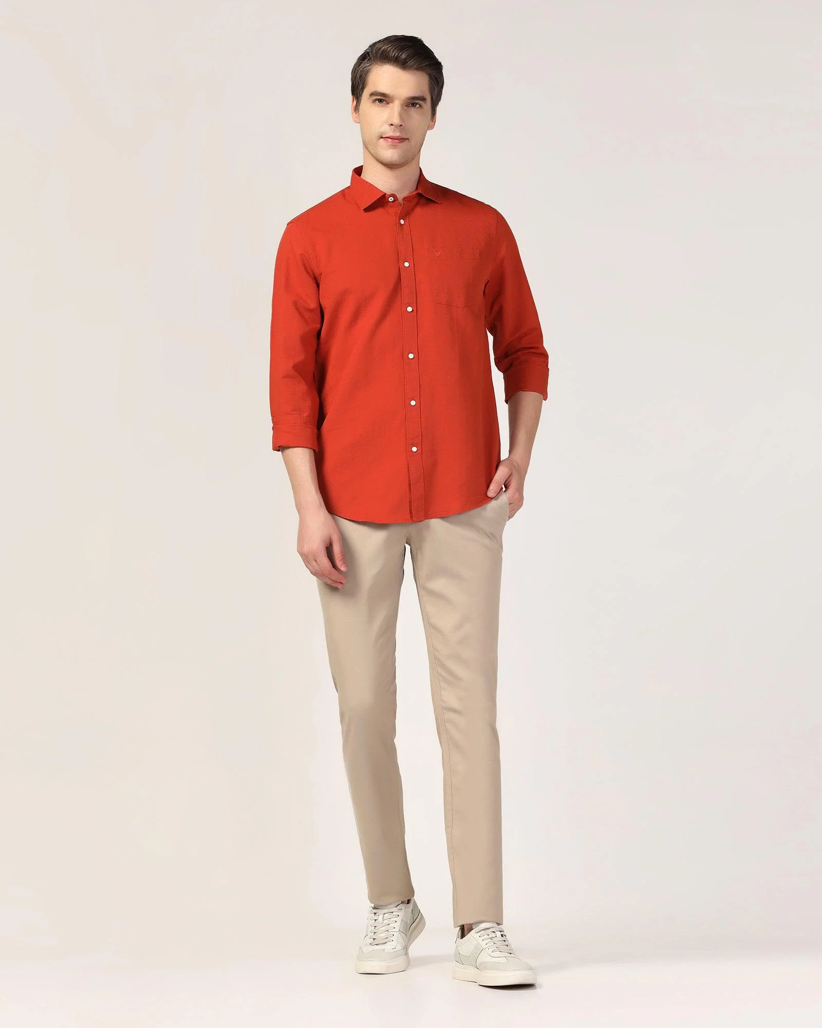 Casual Rust Solid Shirt - Lang - Image 3