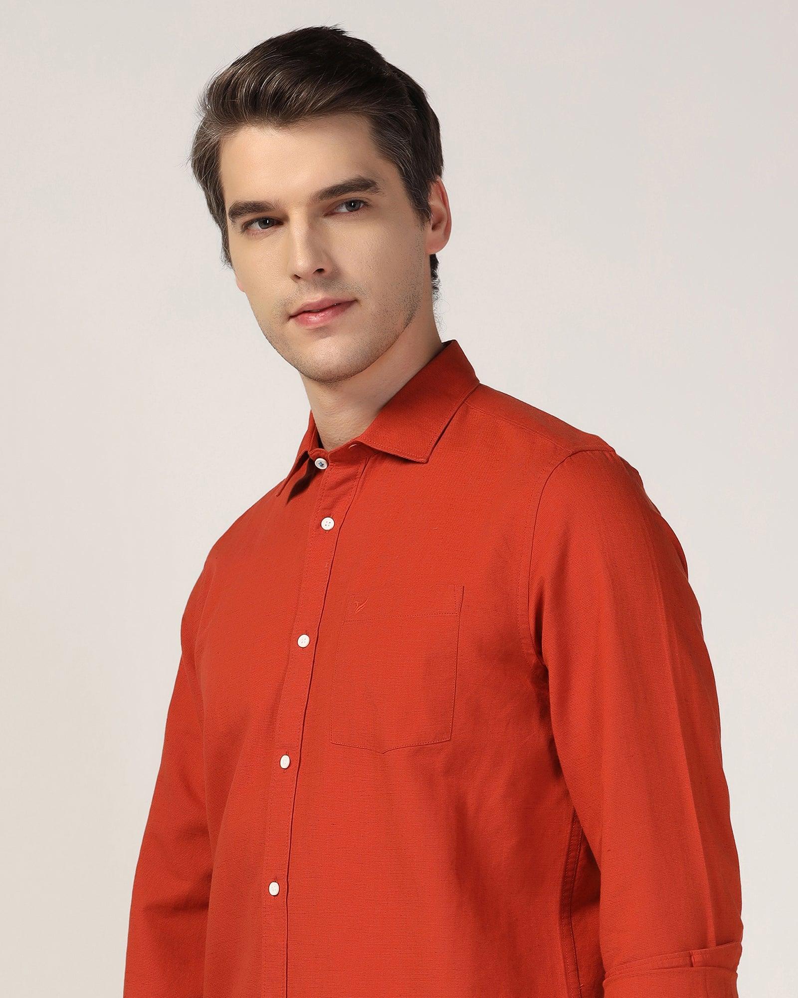 Casual Rust Solid Shirt - Lang - Image 4