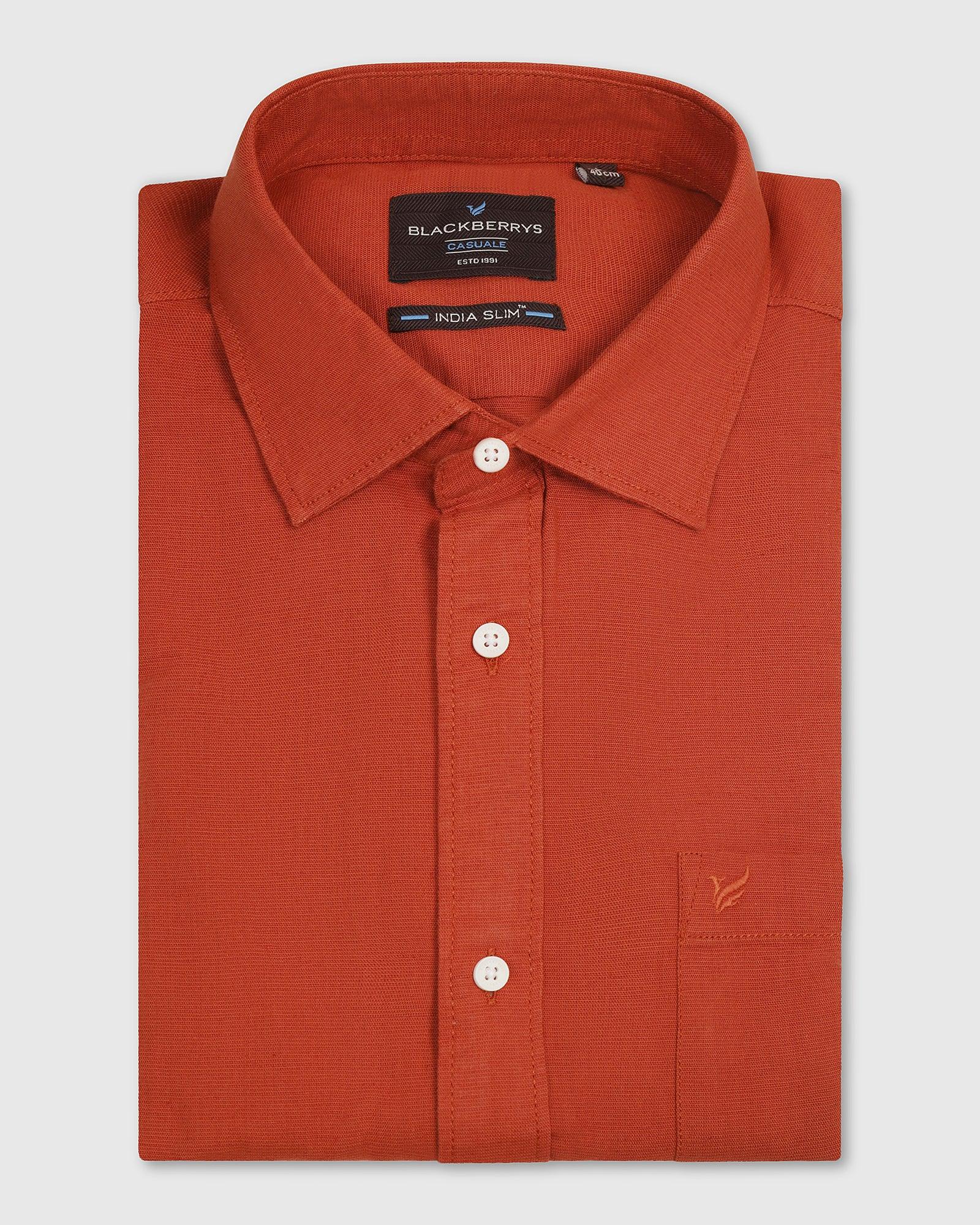 Casual Rust Solid Shirt - Lang - Image 5