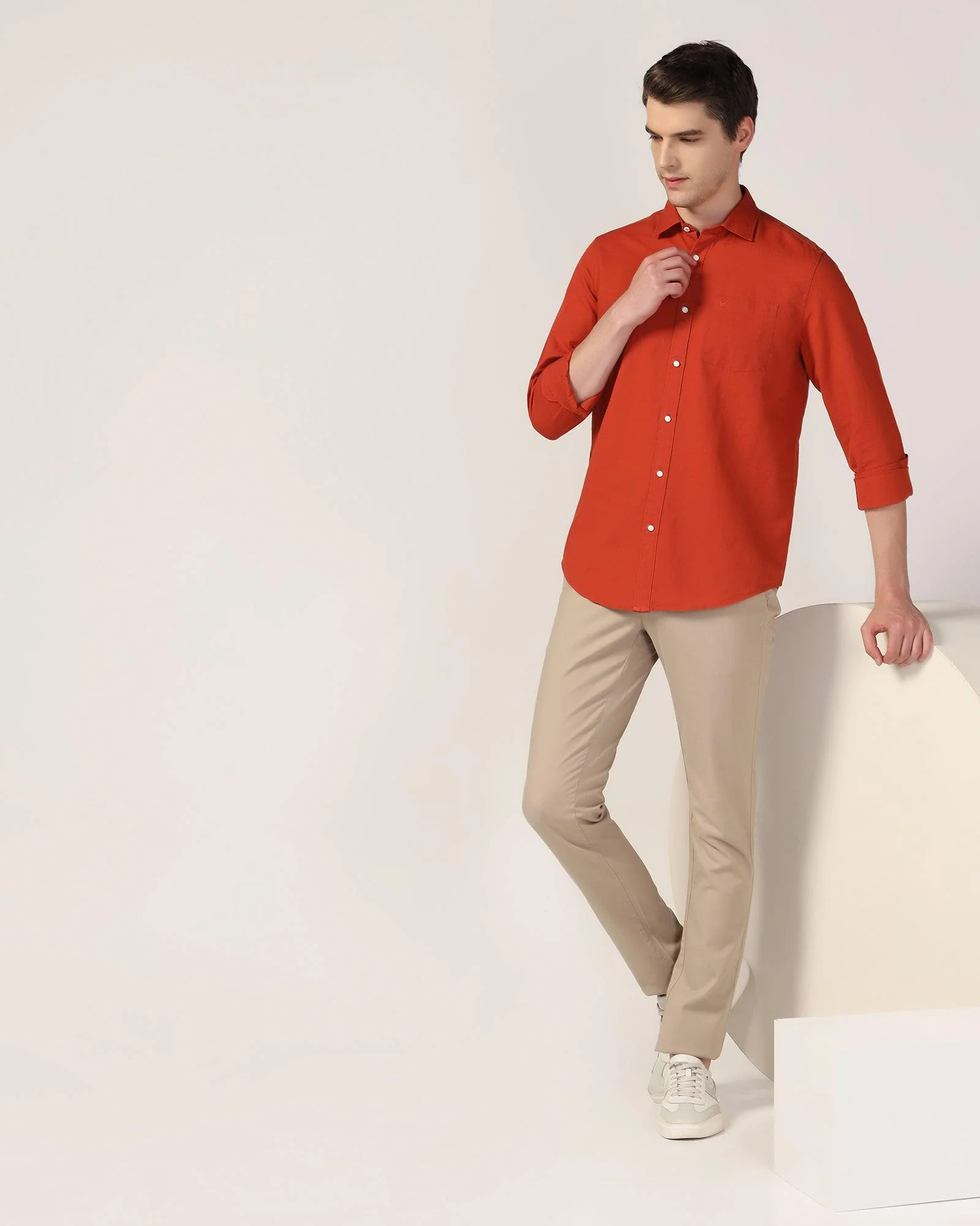 Casual Rust Solid Shirt - Lang - Image 6