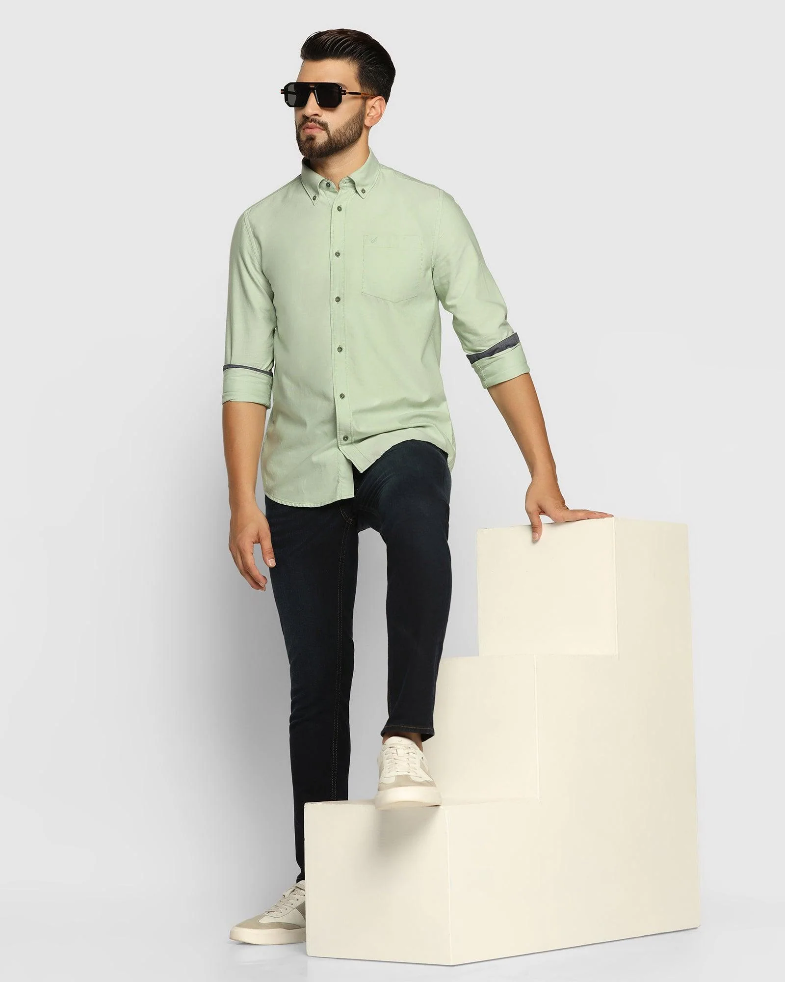 Casual Light Green Solid Shirt - Tonic - Image 6