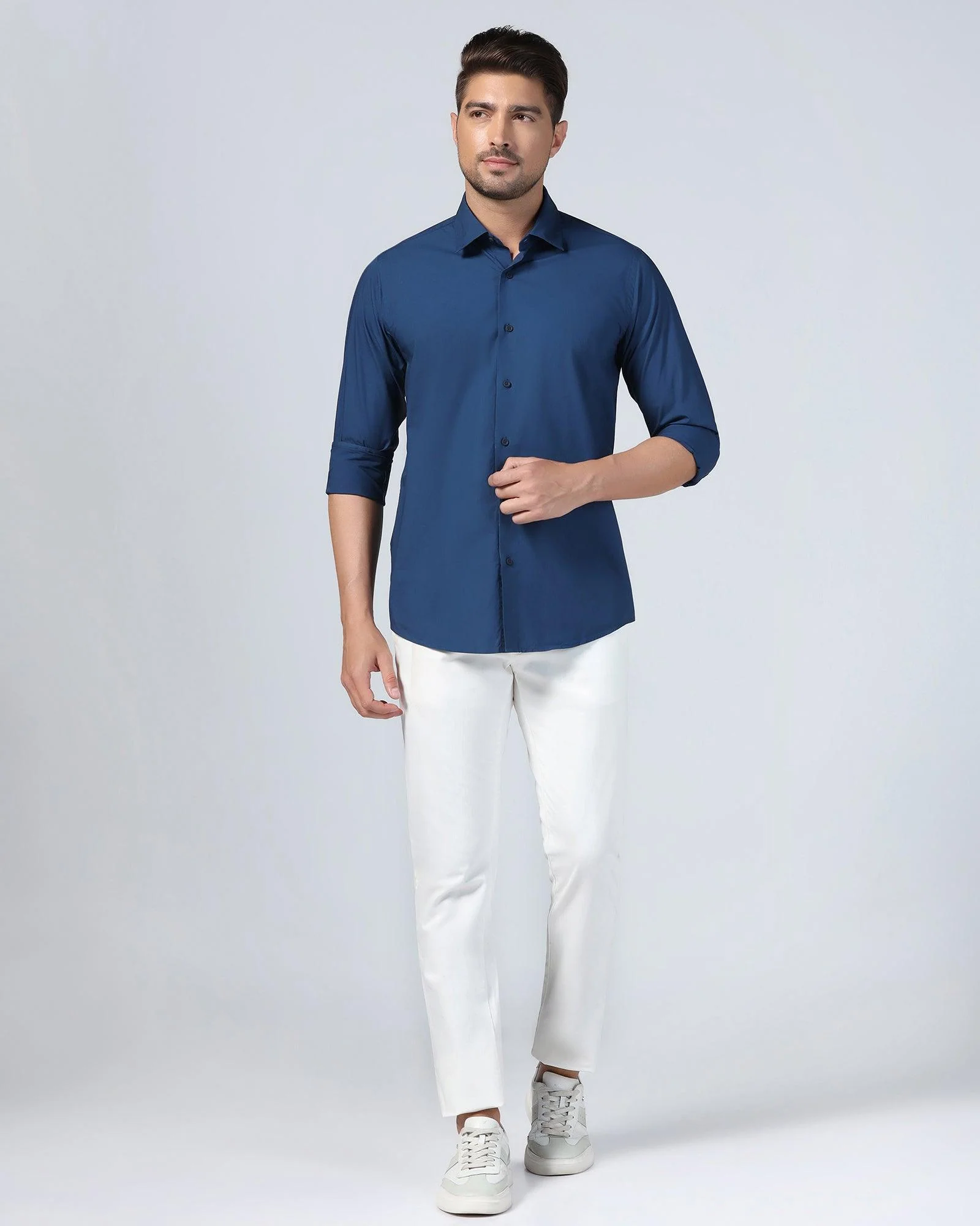 Casual Teal Solid Shirt - Lujo - Image 3