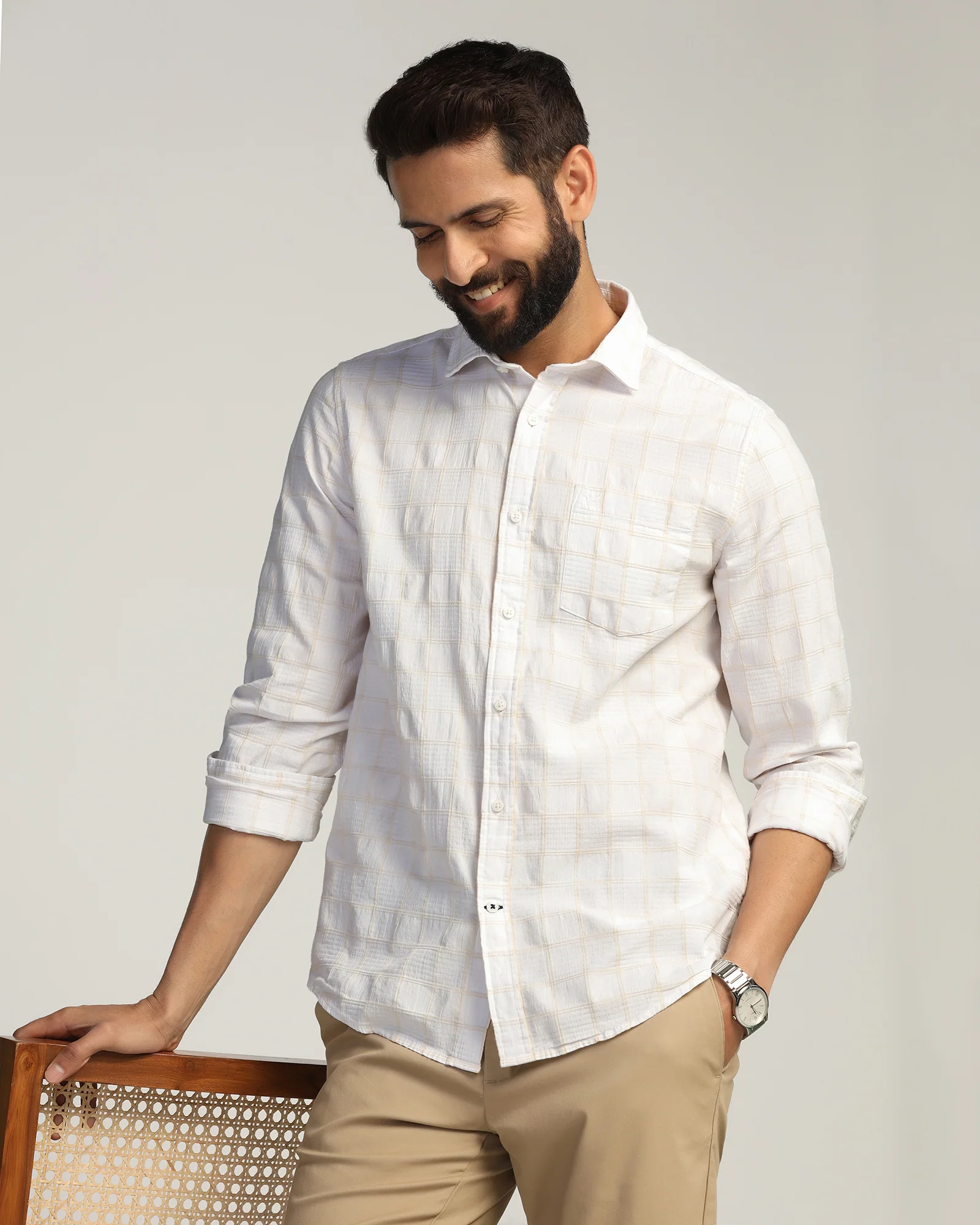 Casual White Check Shirt - Josen