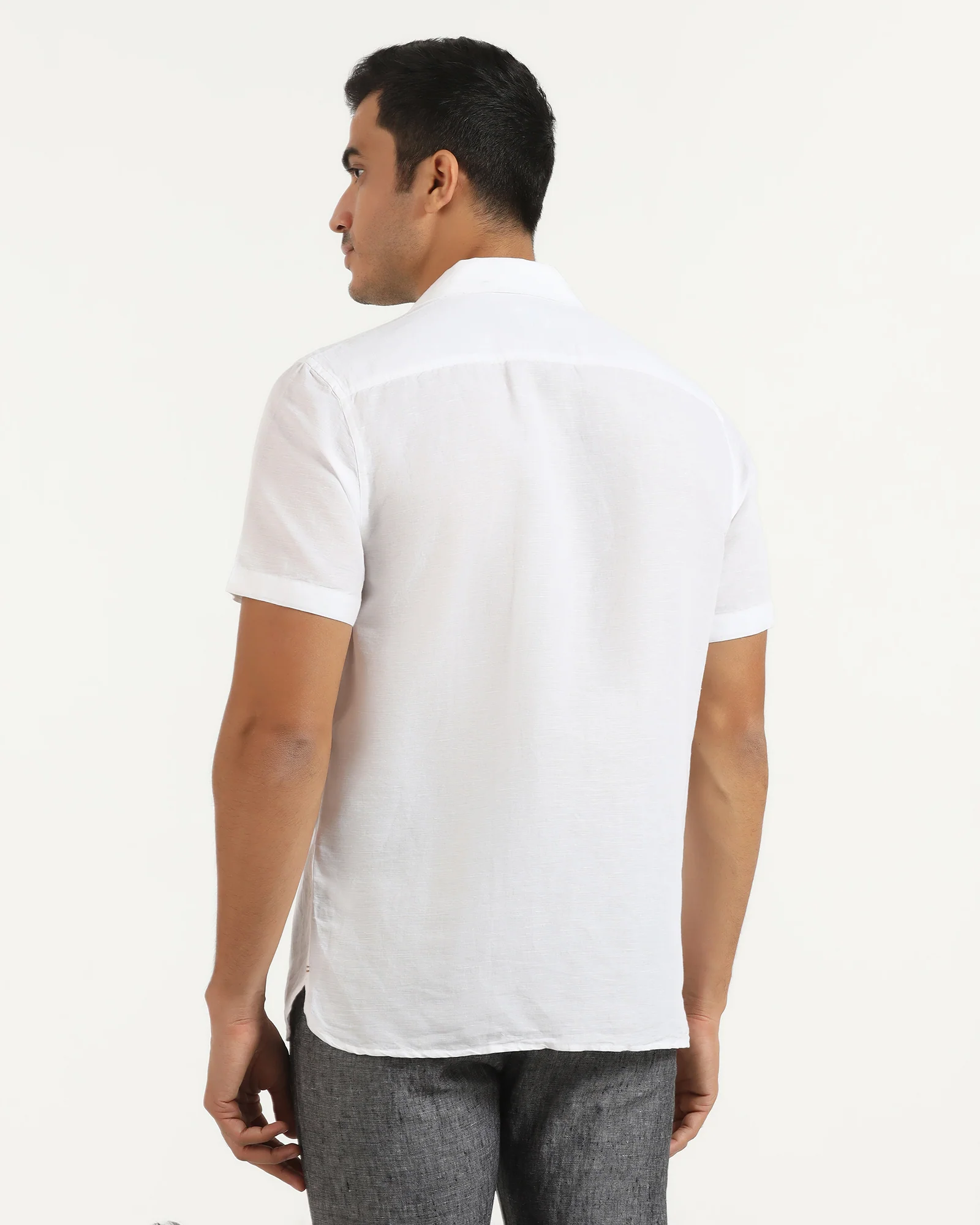 Casual Half Sleeve White Solid Shirt - Maison - Image 2