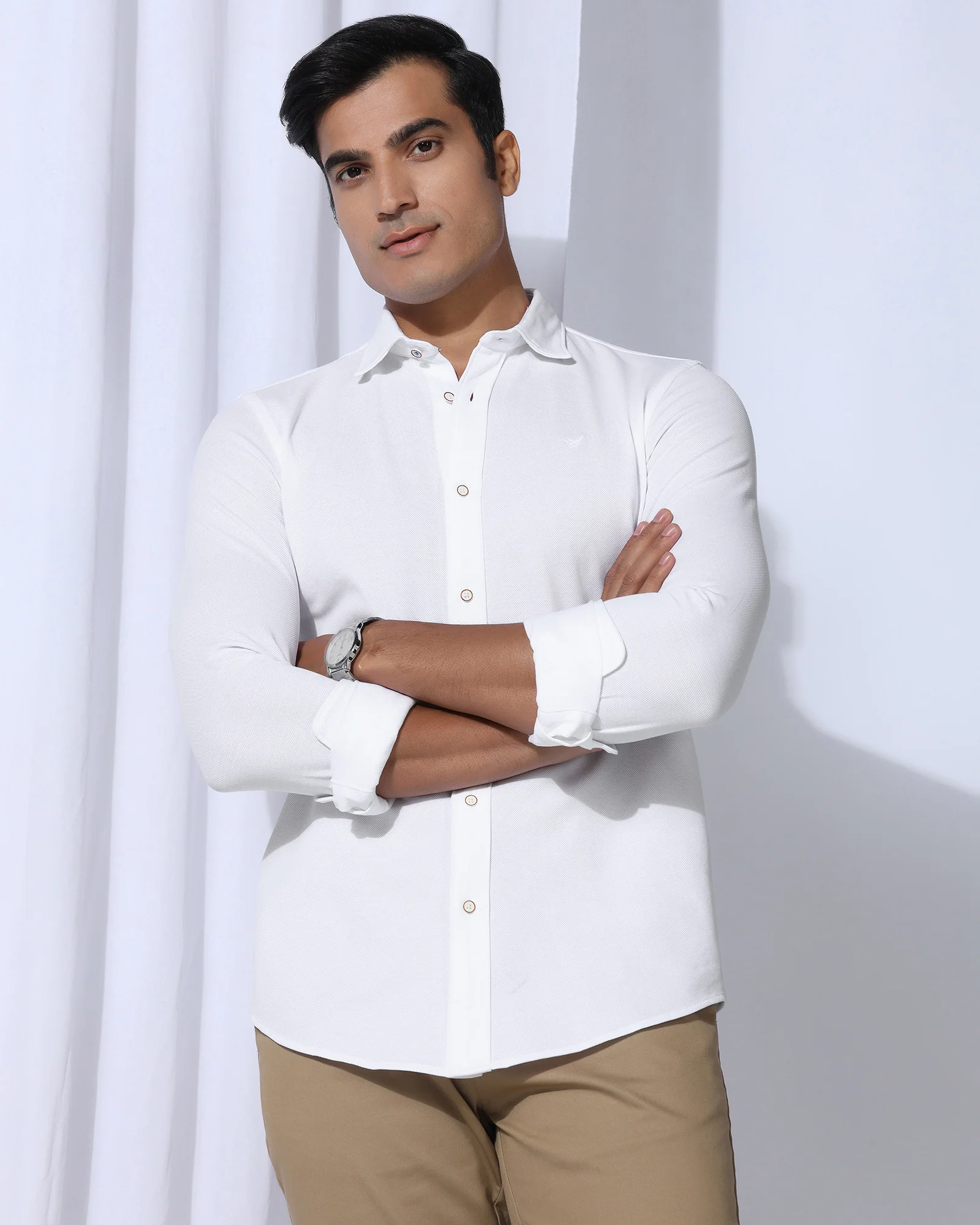 Casual White Solid Shirt - Pelantos - Image 7
