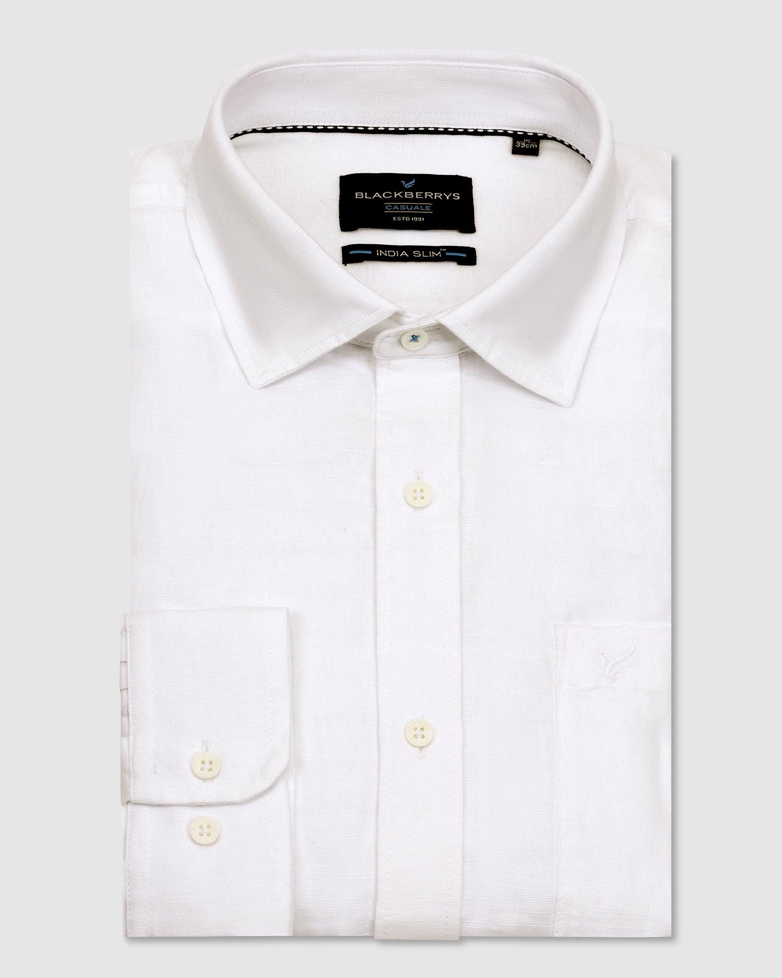 Linen Casual White Solid Shirt - Salmon - Image 5