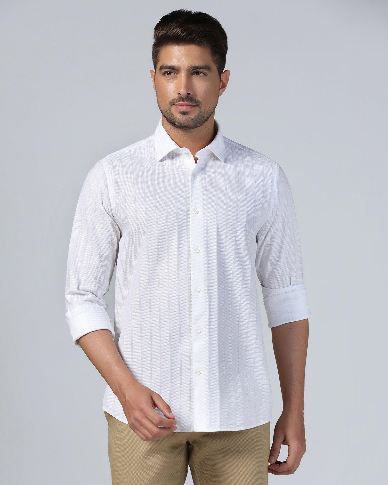 Casual White Stripe Shirt - Tuscany - Image 8