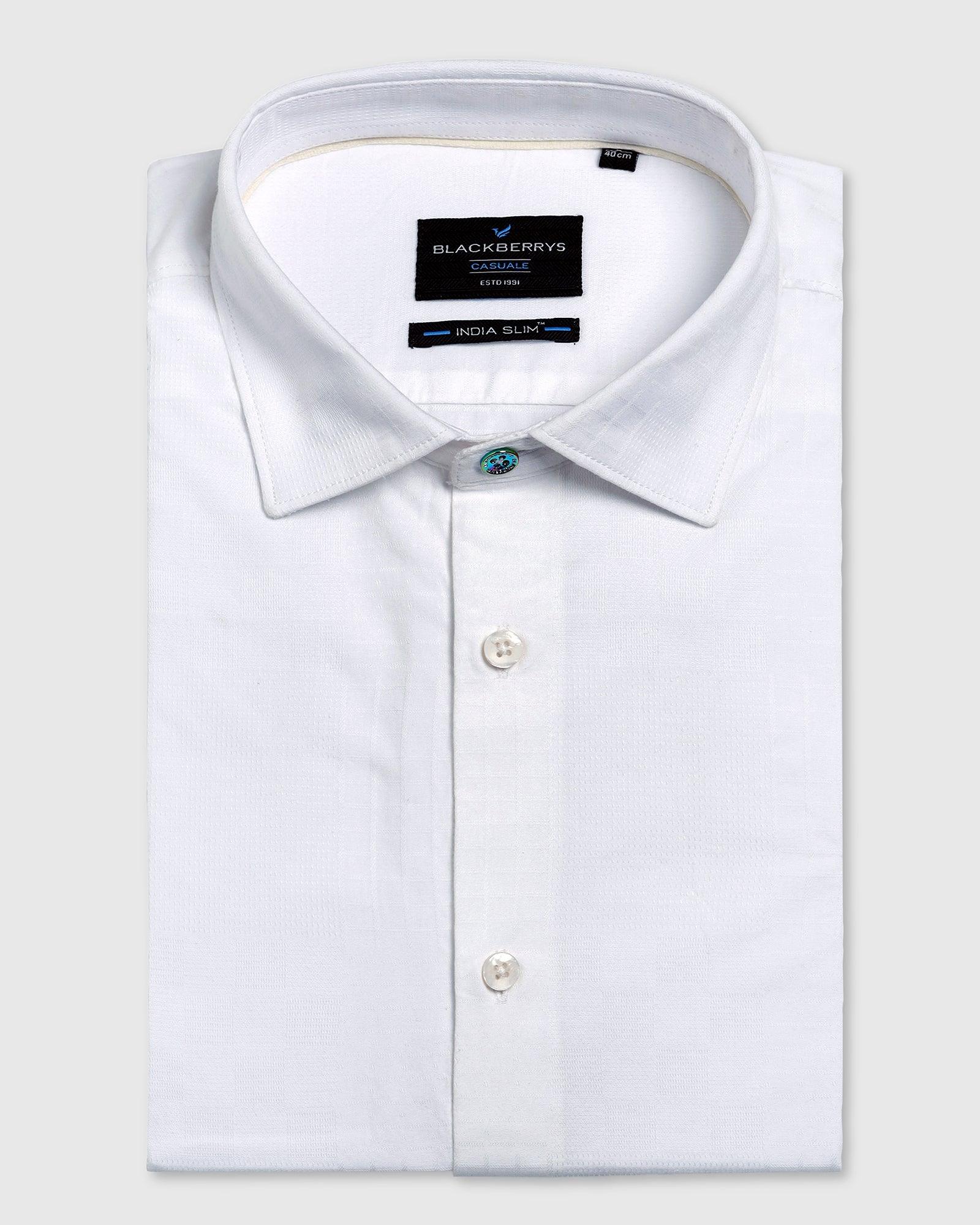 Casual White Textured Shirt - Forest - Image 5