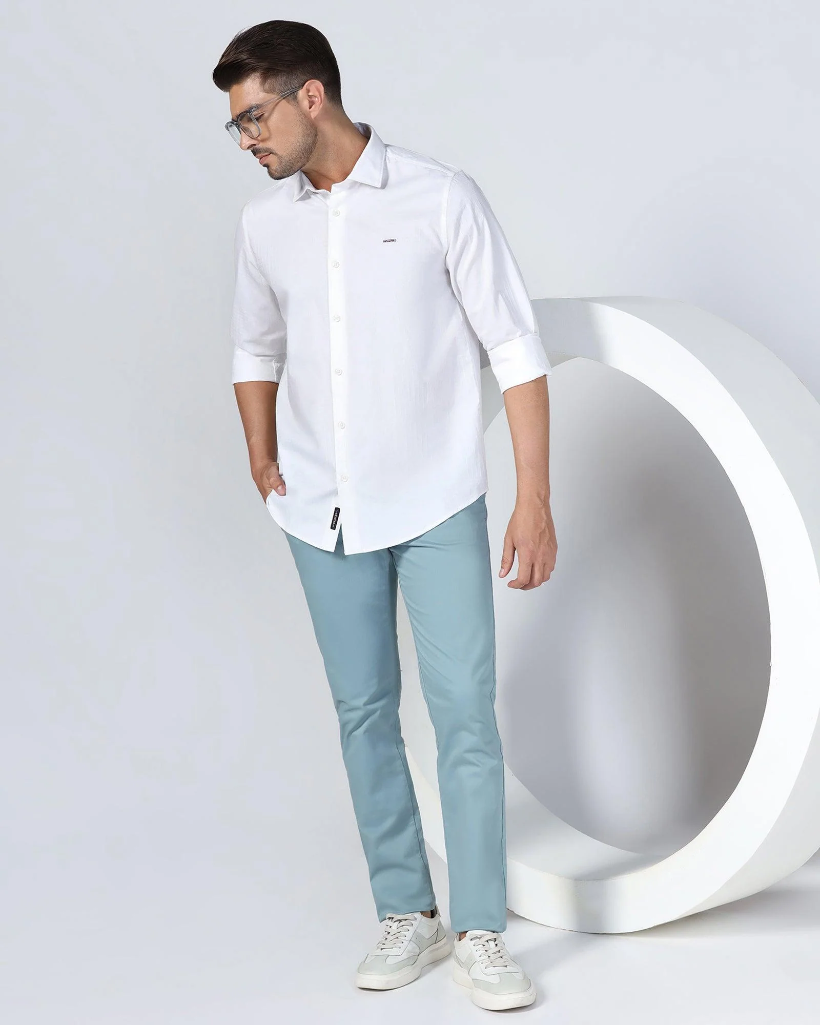 Casual White Textured Shirt - Forest - Image 7
