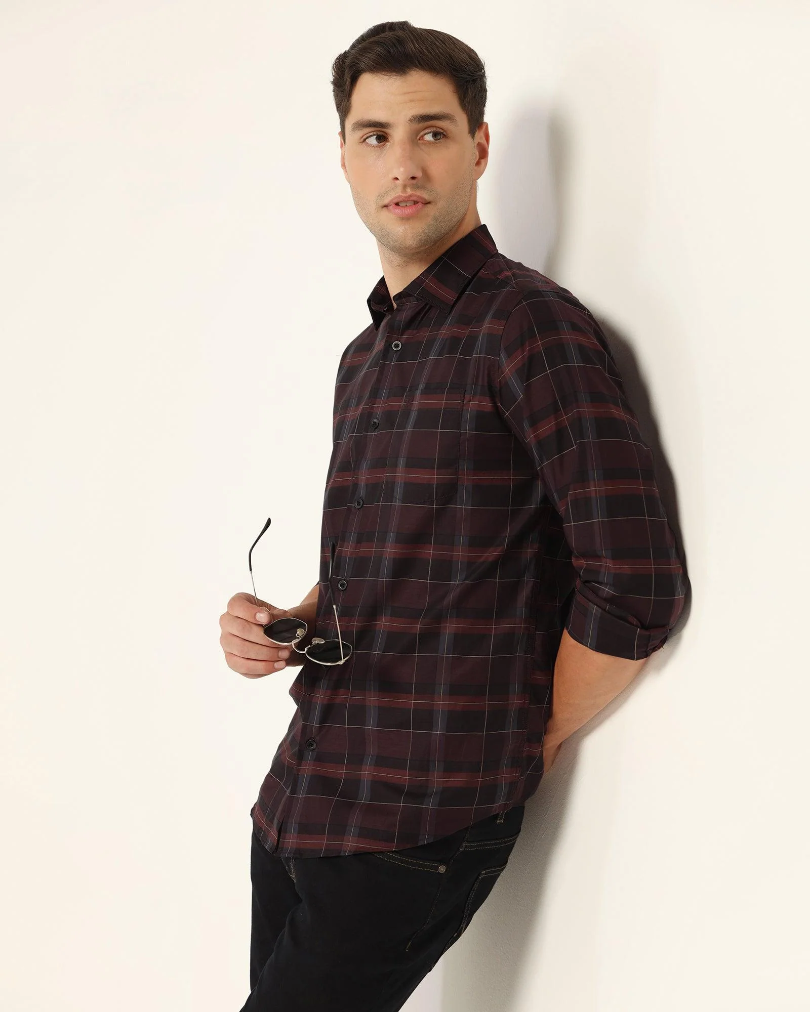 Casual Wine Check Shirt - Niger - Image 6