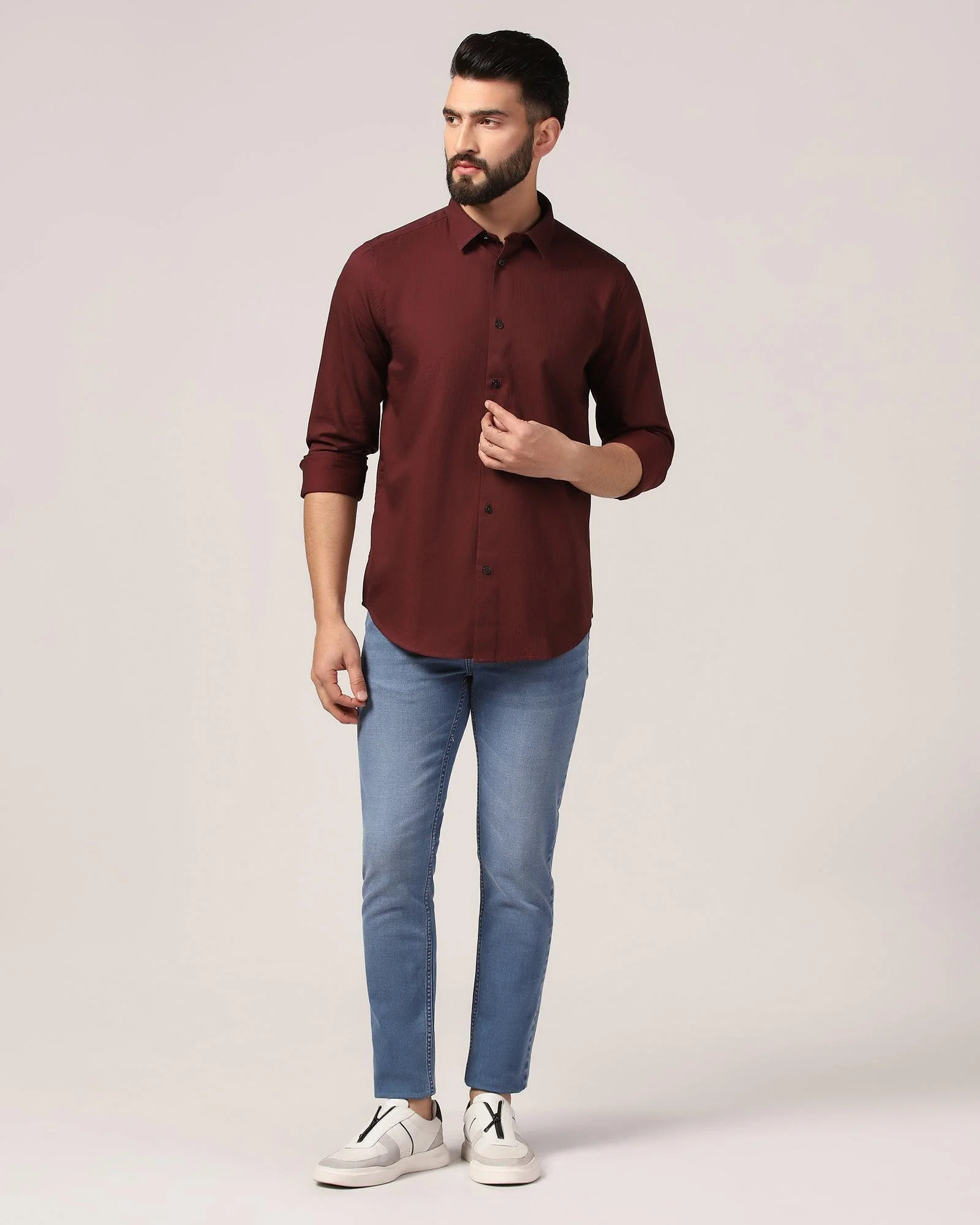 Casual Wine Textured Shirt - Port - Image 3