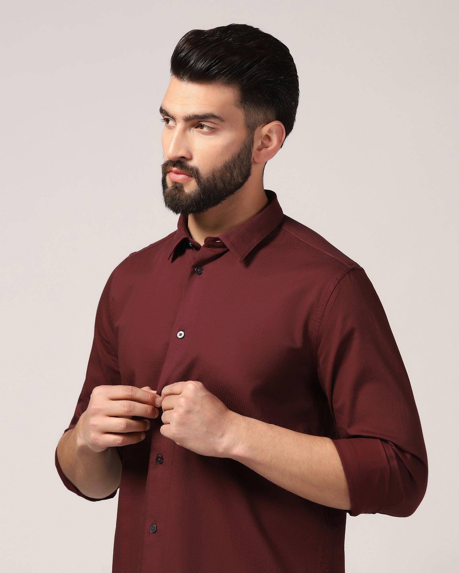 Casual Wine Textured Shirt - Port - Image 4