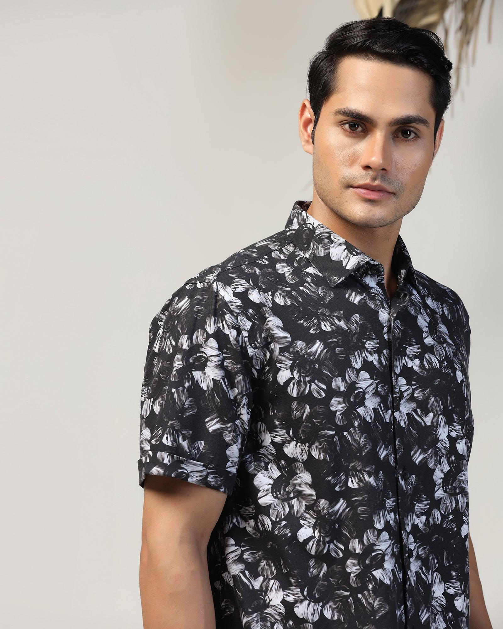 Casual Half Sleeve Black Printed Shirt - Emaar - Image 4