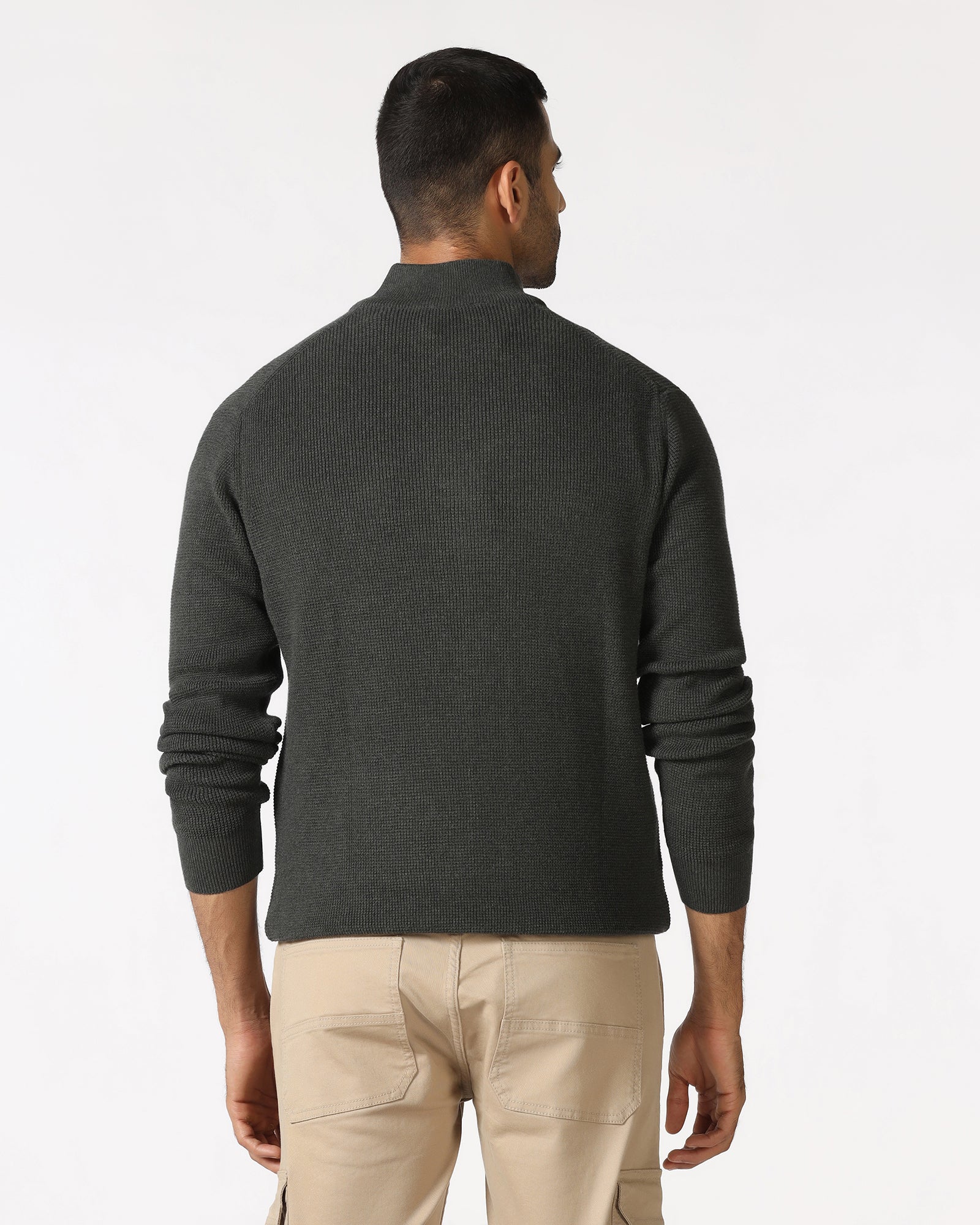 Charcoal High Neck Jacquard Sweater - Price - Image 2