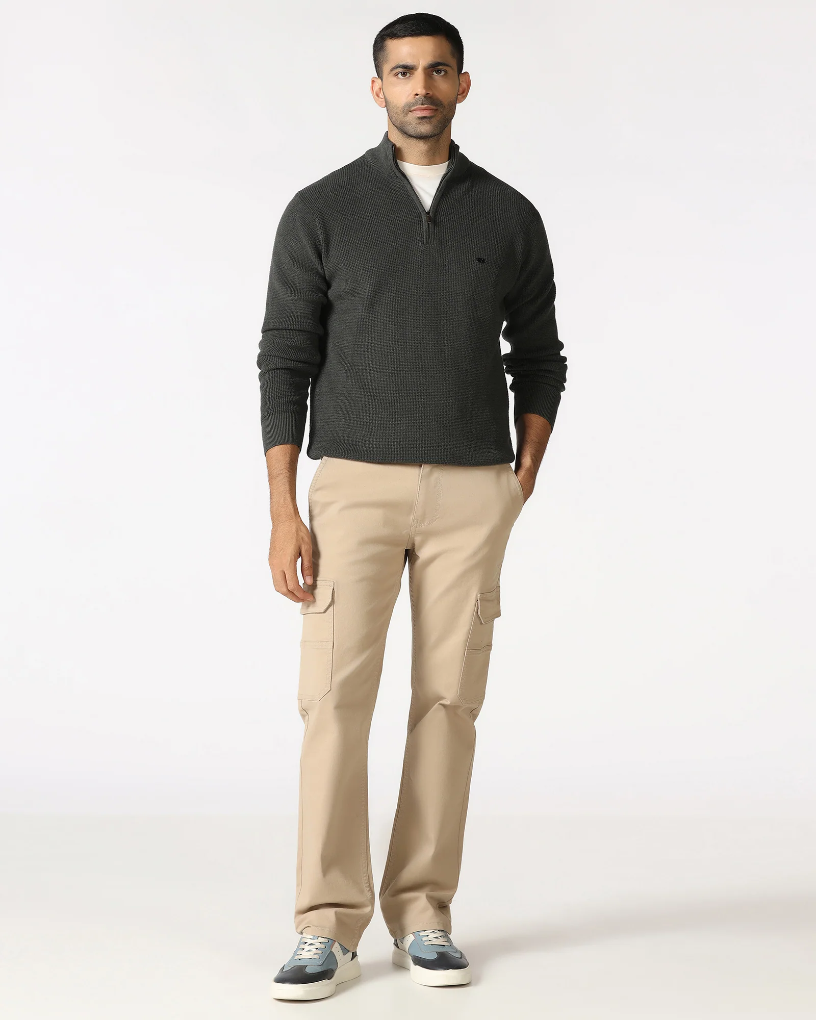 Charcoal High Neck Jacquard Sweater - Price - Image 3