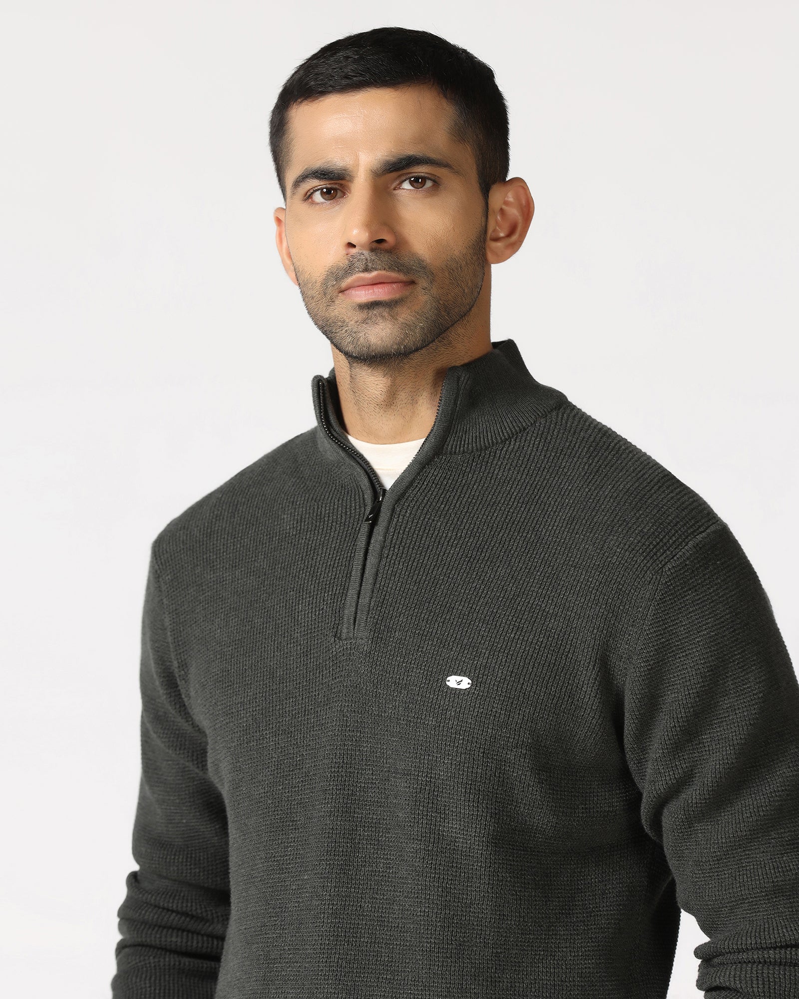 Charcoal High Neck Jacquard Sweater - Price - Image 4