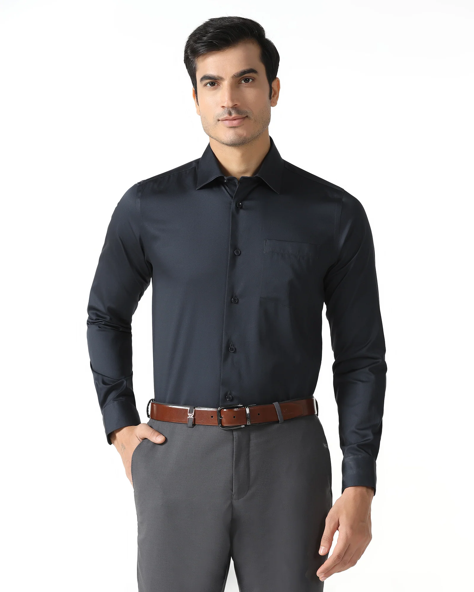 Charcoal Unwrinkle Solid Shirt - Sylvia