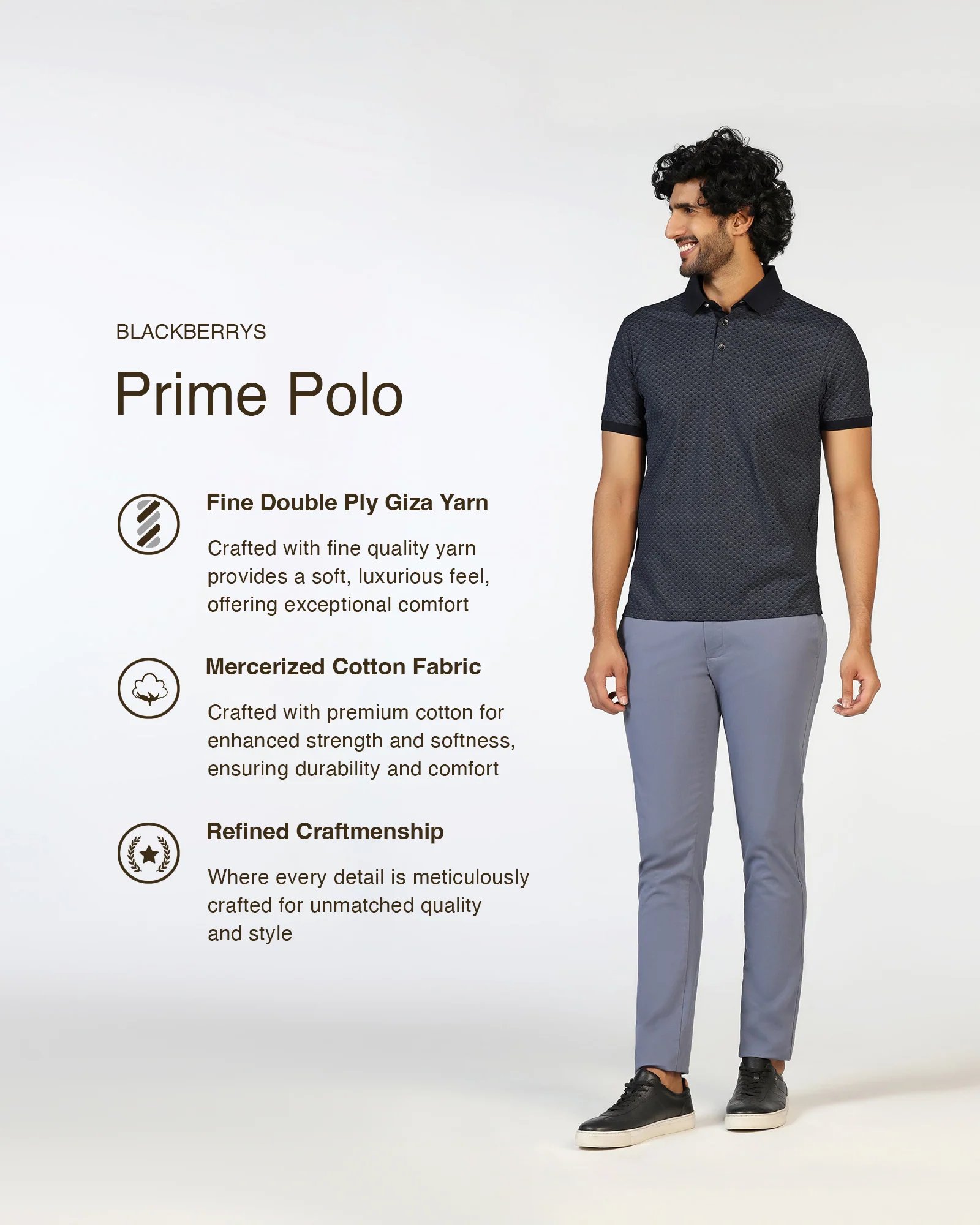 Charcoal Abstract Print Polo - Deco - Image 3