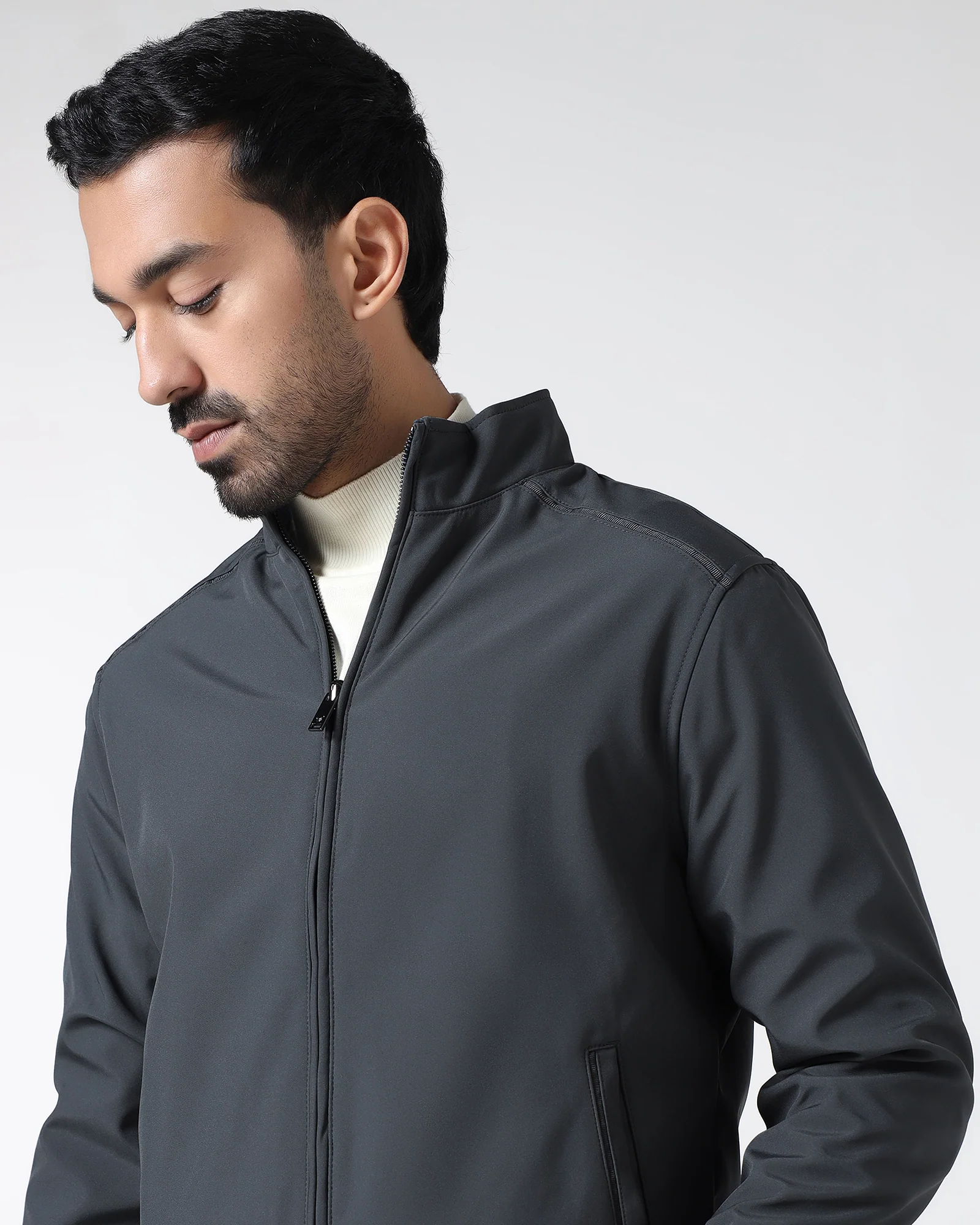 Charcoal Reversible Solid Zipper Jacket - Yulin - Image 4