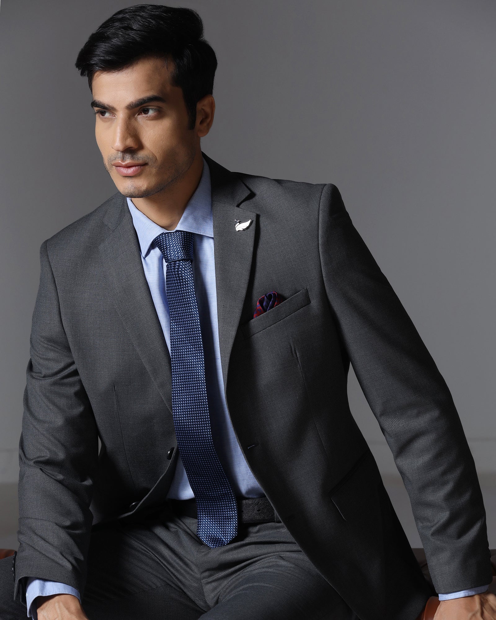 Charcoal Two Piece Textured Suit - Brim - Image 8