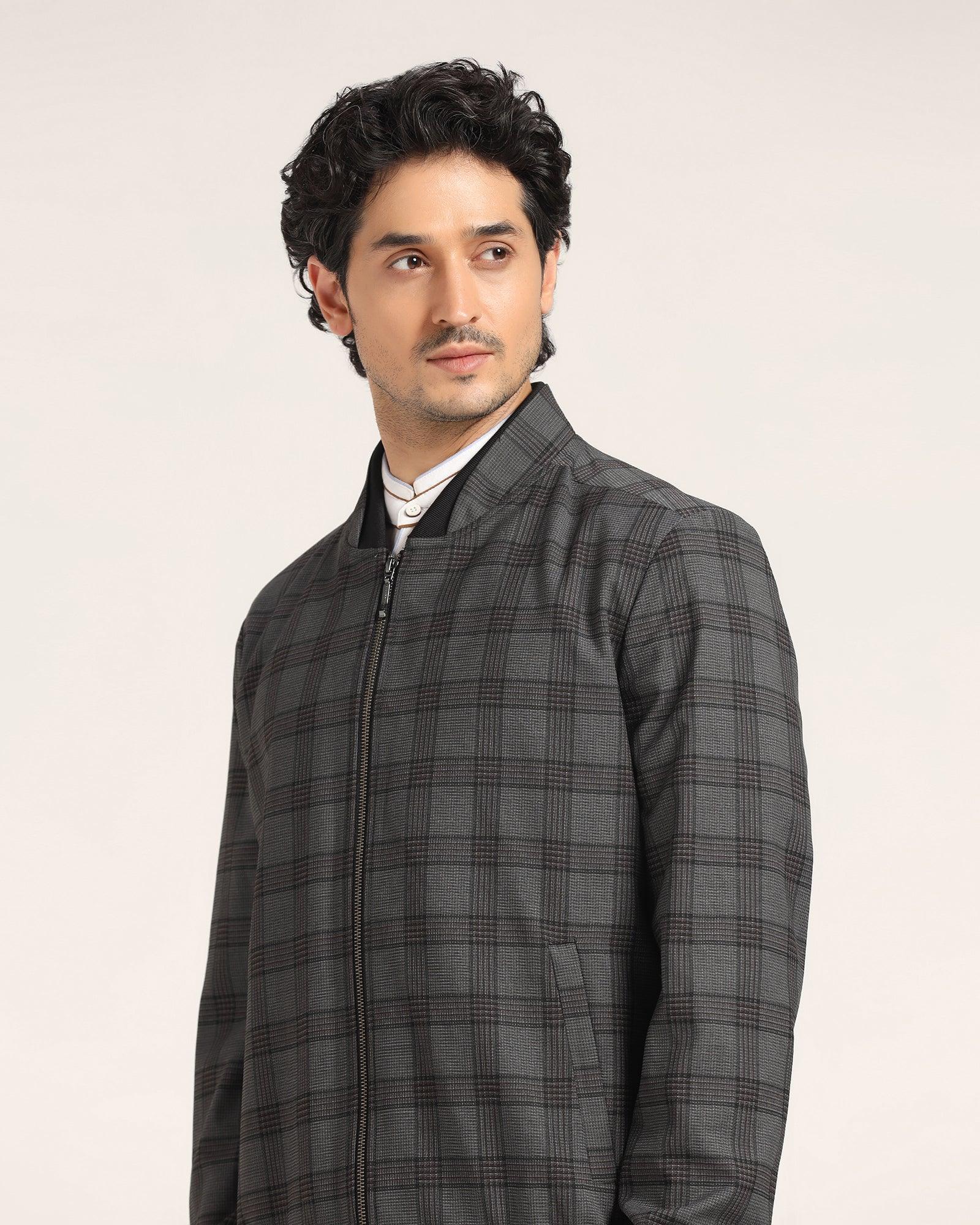 Bomber Charcoal Check Zipper Jacket - Nadra - Image 4