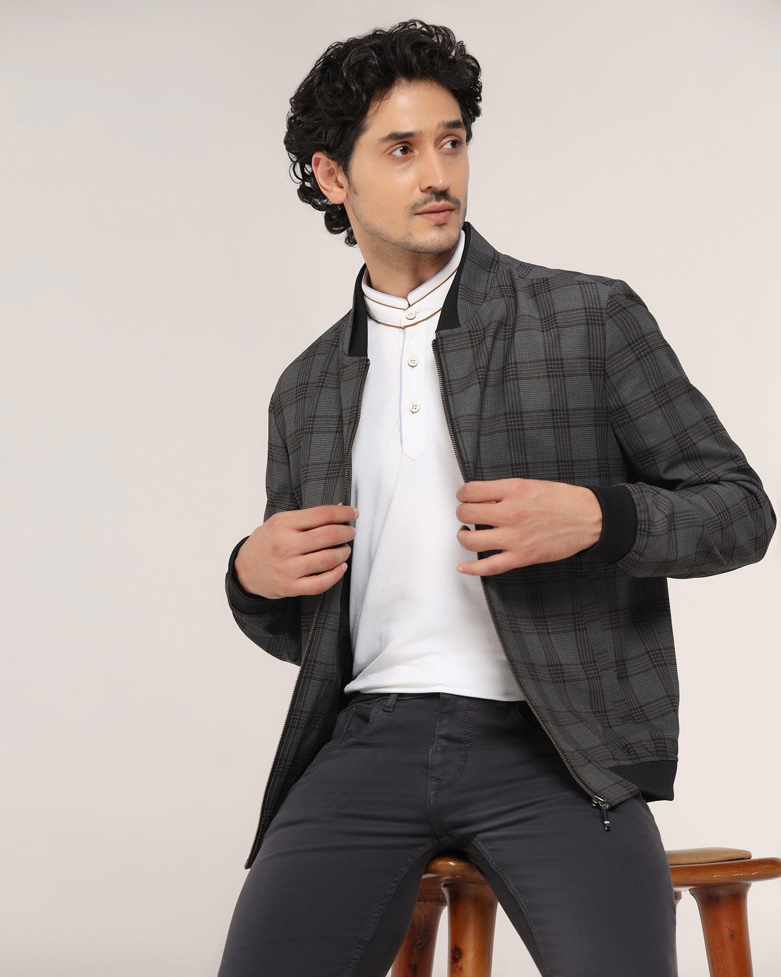 Bomber Charcoal Check Zipper Jacket - Nadra - Image 6