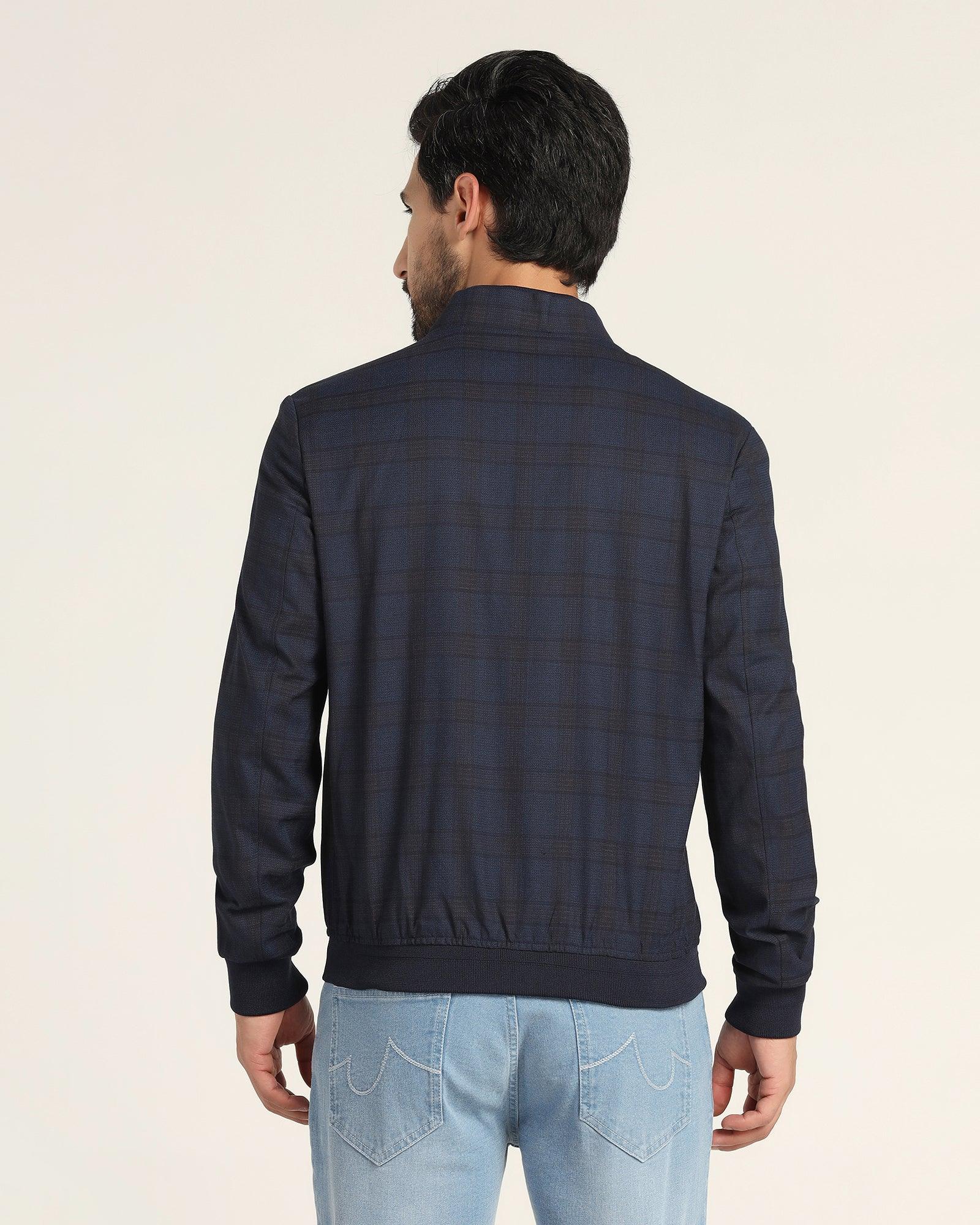 Bomber Navy Check Zipper Jacket - Nadra - Image 2