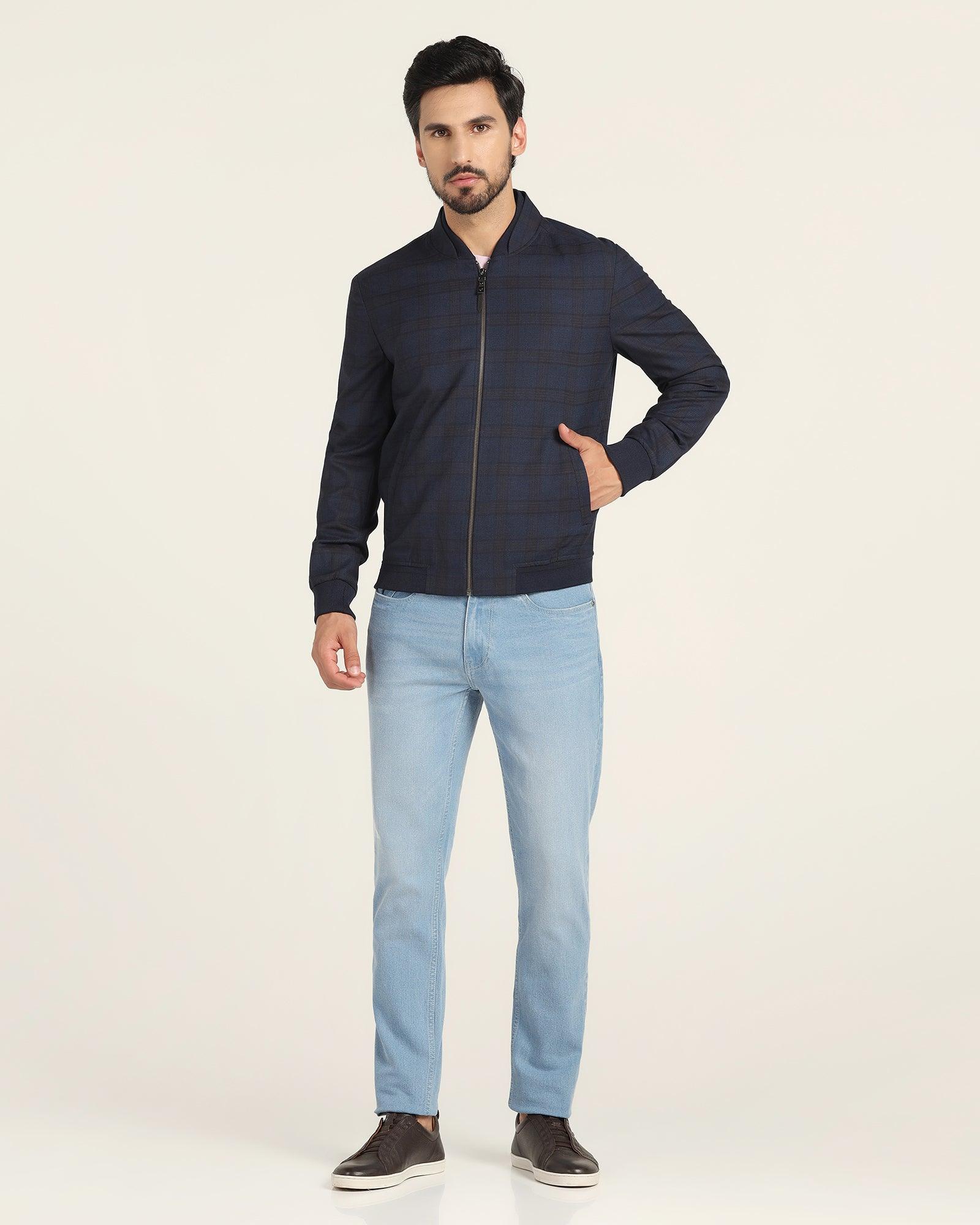 Bomber Navy Check Zipper Jacket - Nadra - Image 3