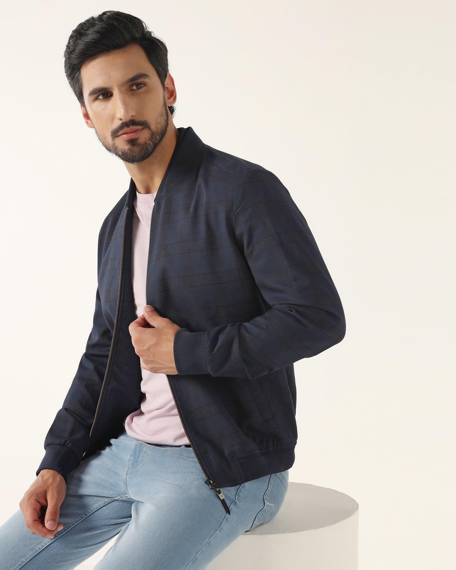 Bomber Navy Check Zipper Jacket - Nadra - Image 6