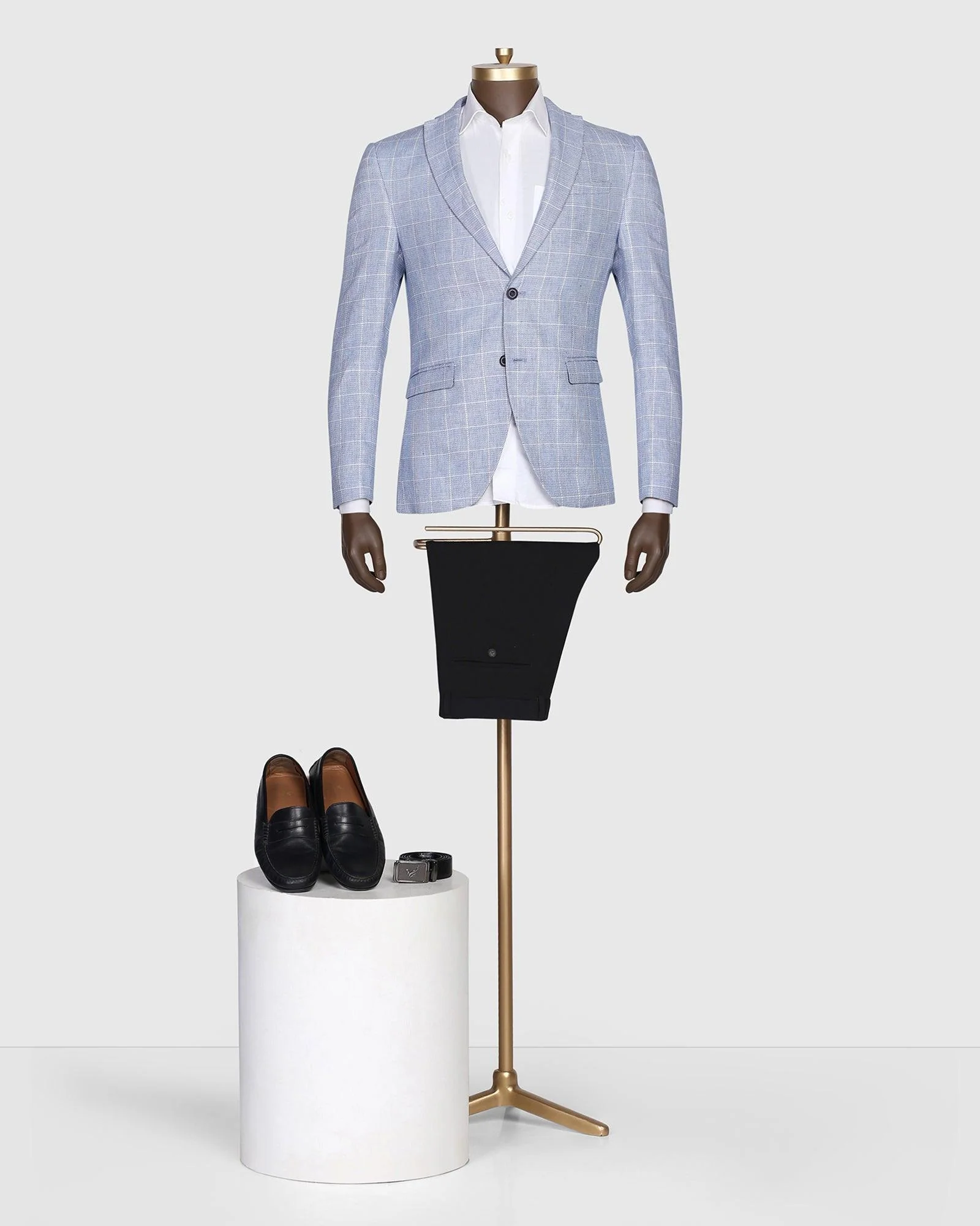 Linen Casual Blue Check Blazer - Scout - Image 8