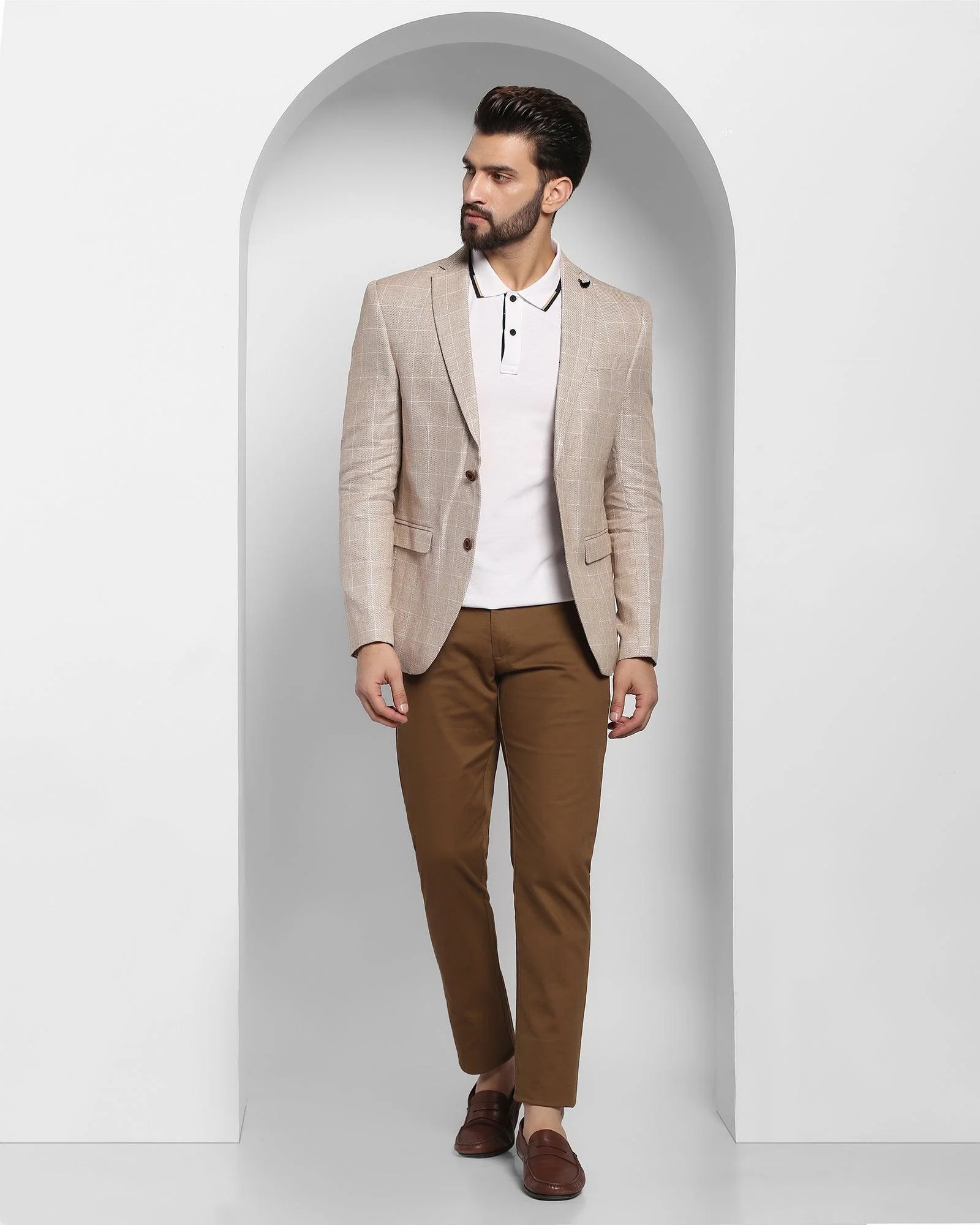 Linen Casual Mid Brown Check Blazer - Scout - Image 5