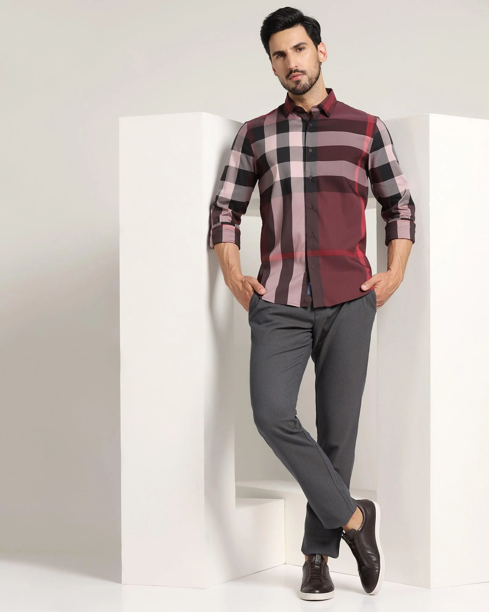 Casual Maroon Check Shirt - Moses - Image 6