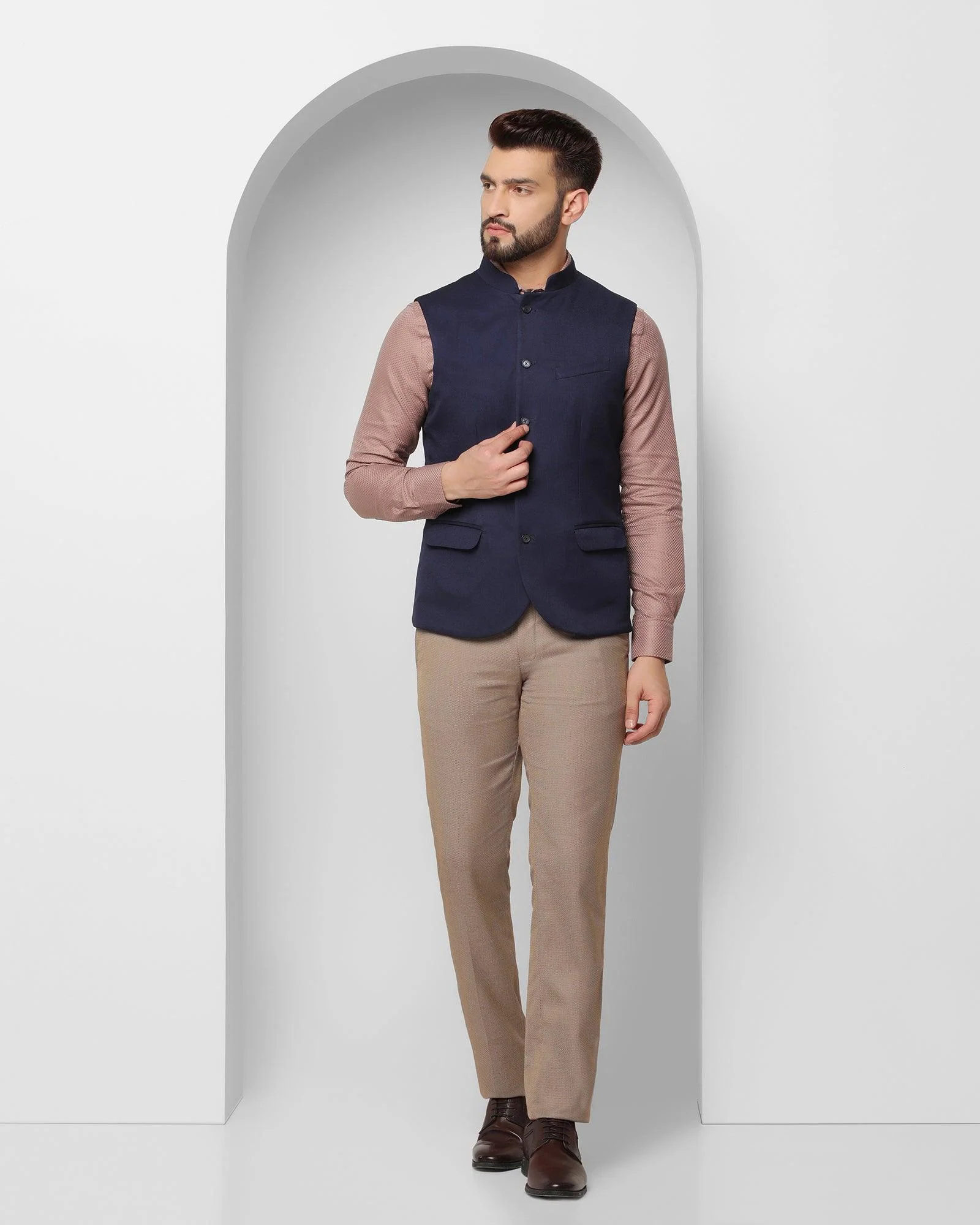 Bandhgala Formal Dark Blue Check Waistcoat - Alfredo - Image 3