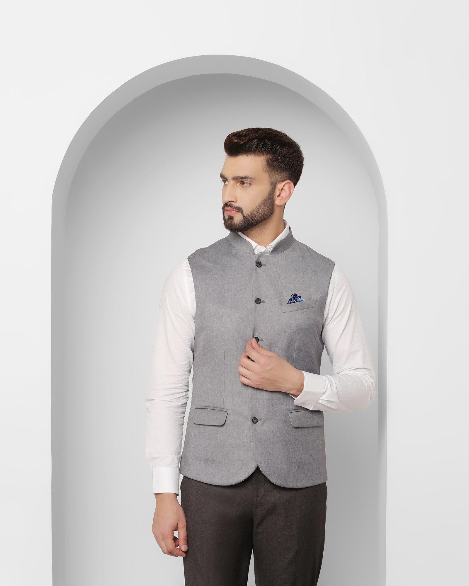 Bandhgala Formal Grey Check Waistcoat - Alfredo - Image 7