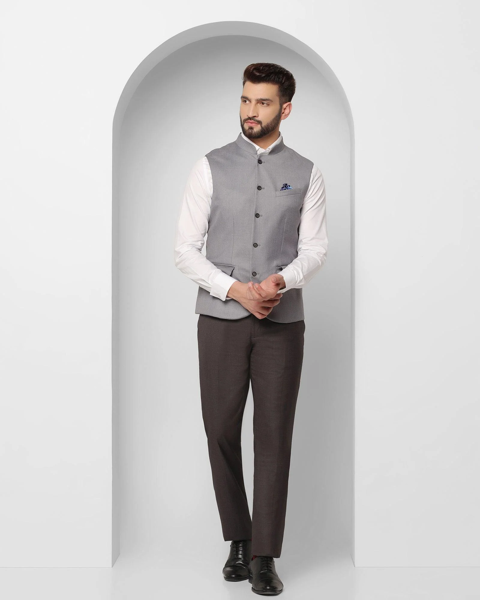 Bandhgala Formal Grey Check Waistcoat - Alfredo - Image 8