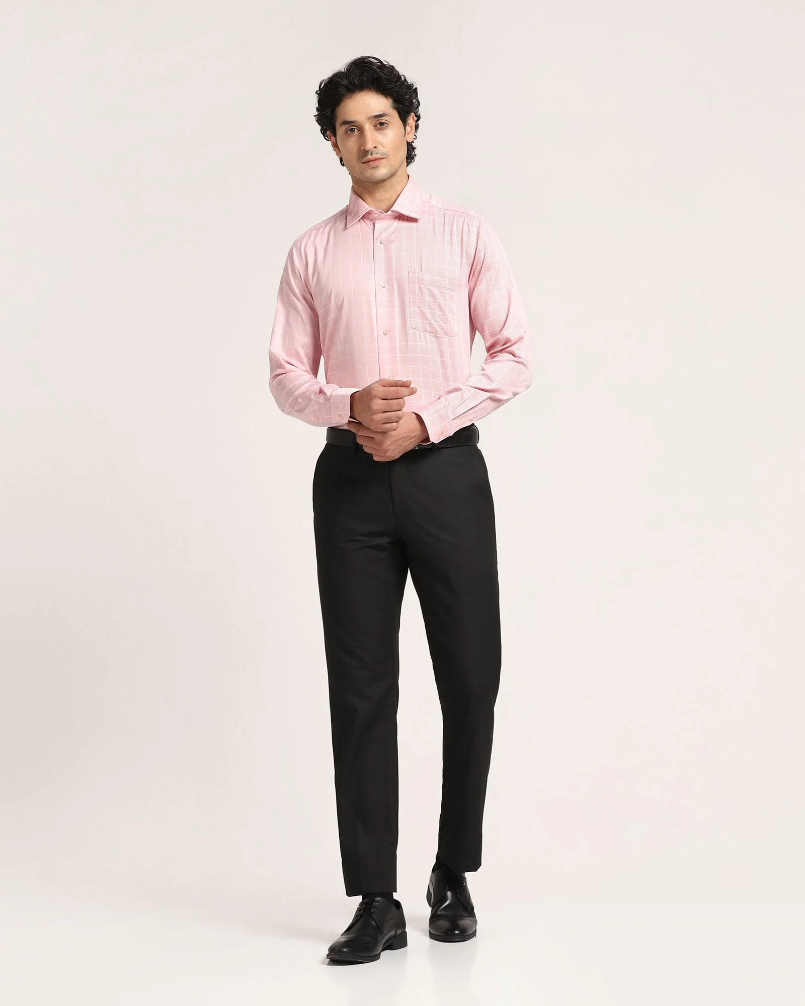 UnWrinkle Formal Dusty Pink Check Shirt - Yeti - Image 3