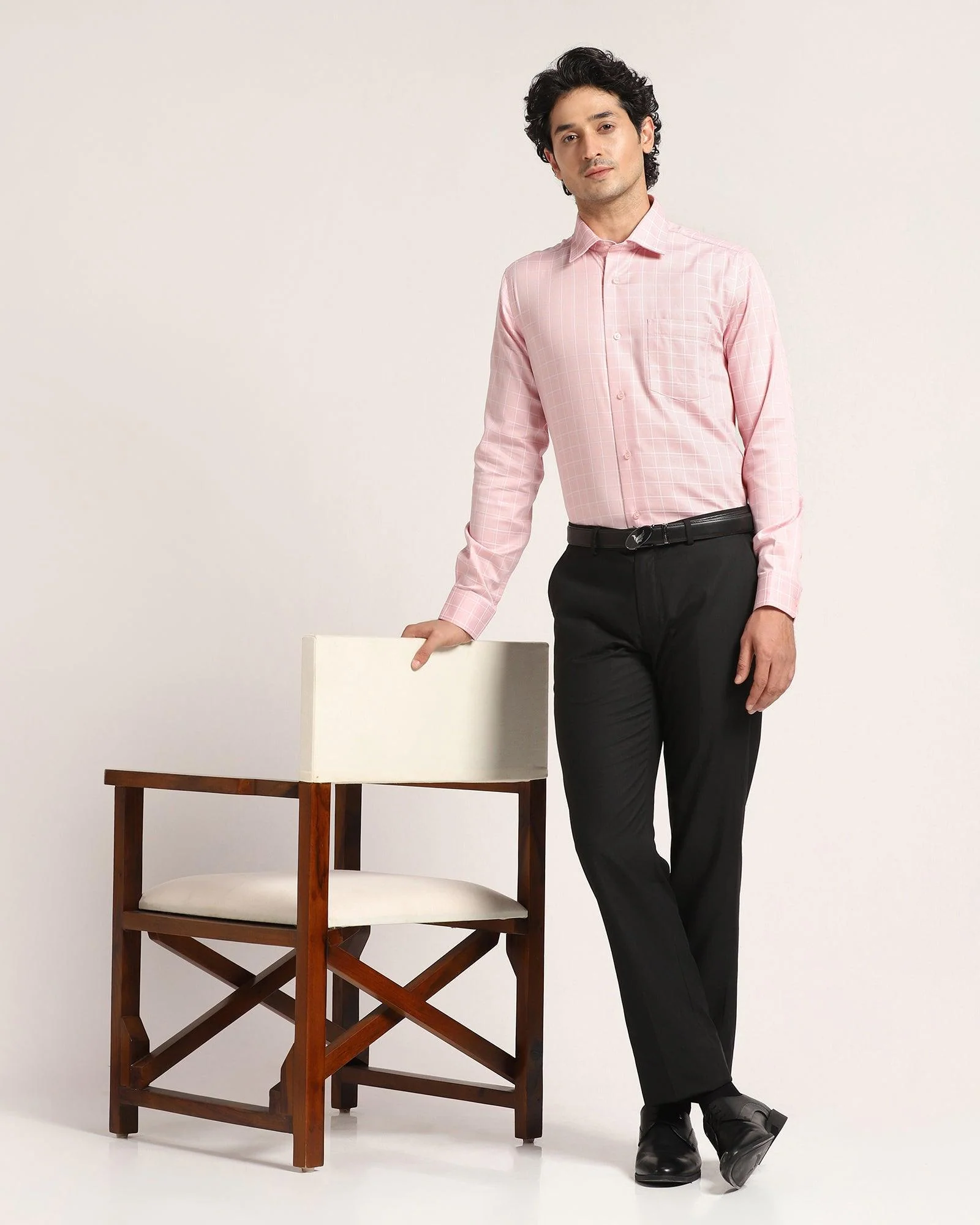 UnWrinkle Formal Dusty Pink Check Shirt - Yeti - Image 6