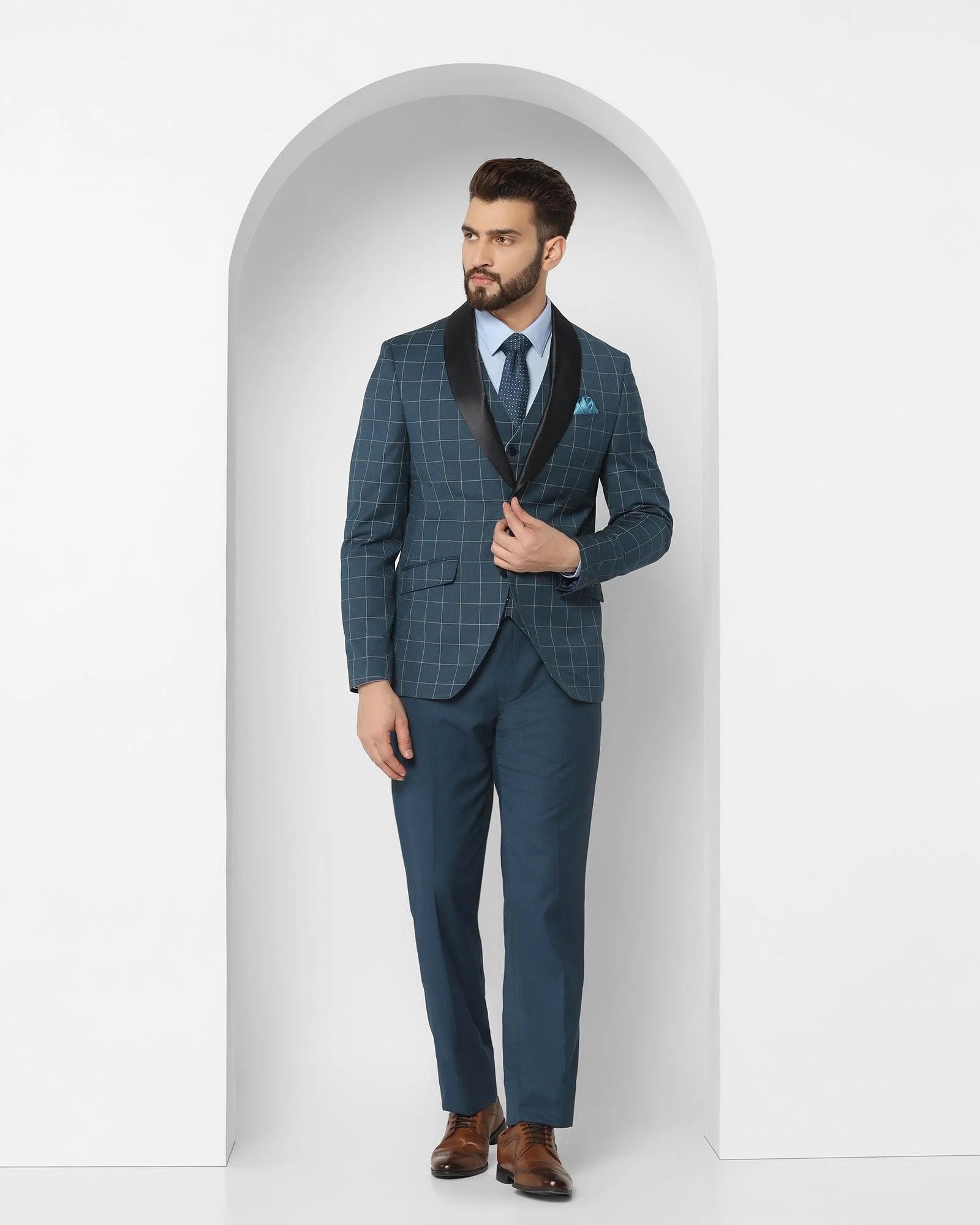 Tuxedo Multitude 6X Teal Check Formal Suit - Micah - Image 3