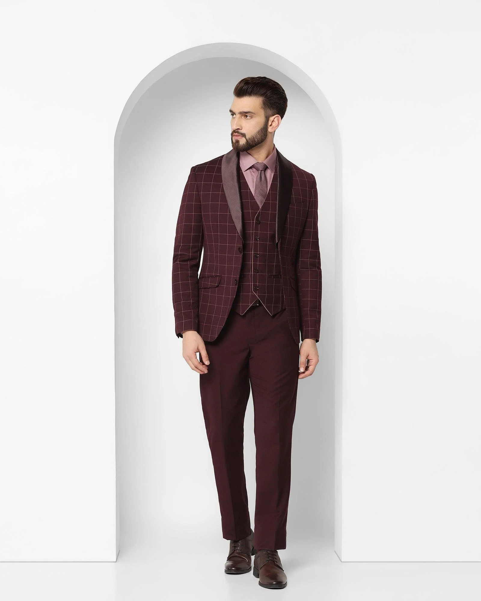 Tuxedo Multitude 6X Wine Check Formal Suit - Micah - Image 3