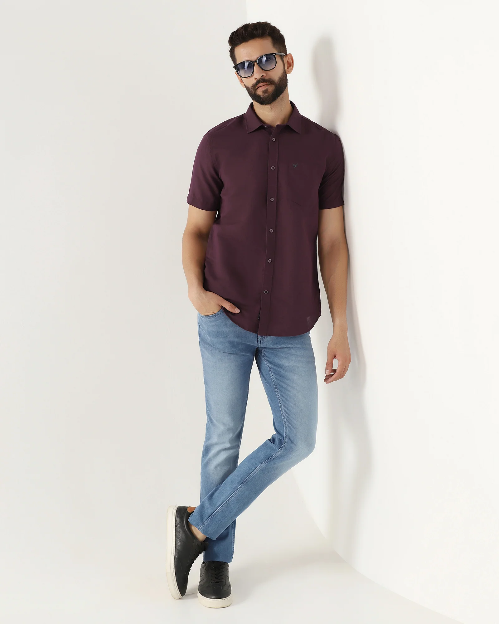 Cherry Lacquer Half Sleeve Linen Solid Shirt - Salmon - Image 7