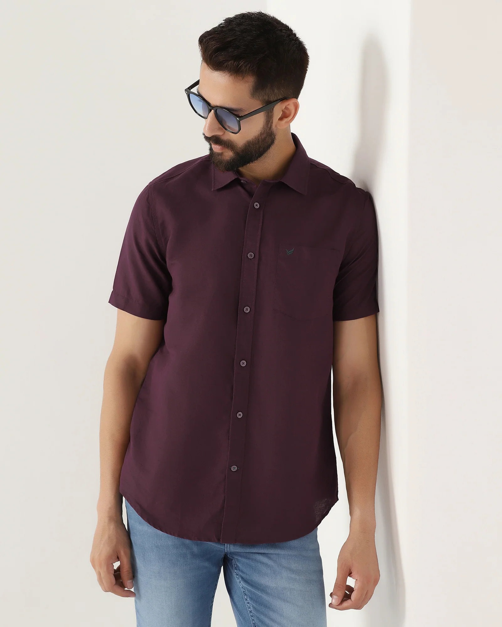 Cherry Lacquer Half Sleeve Linen Solid Shirt - Salmon - Image 8