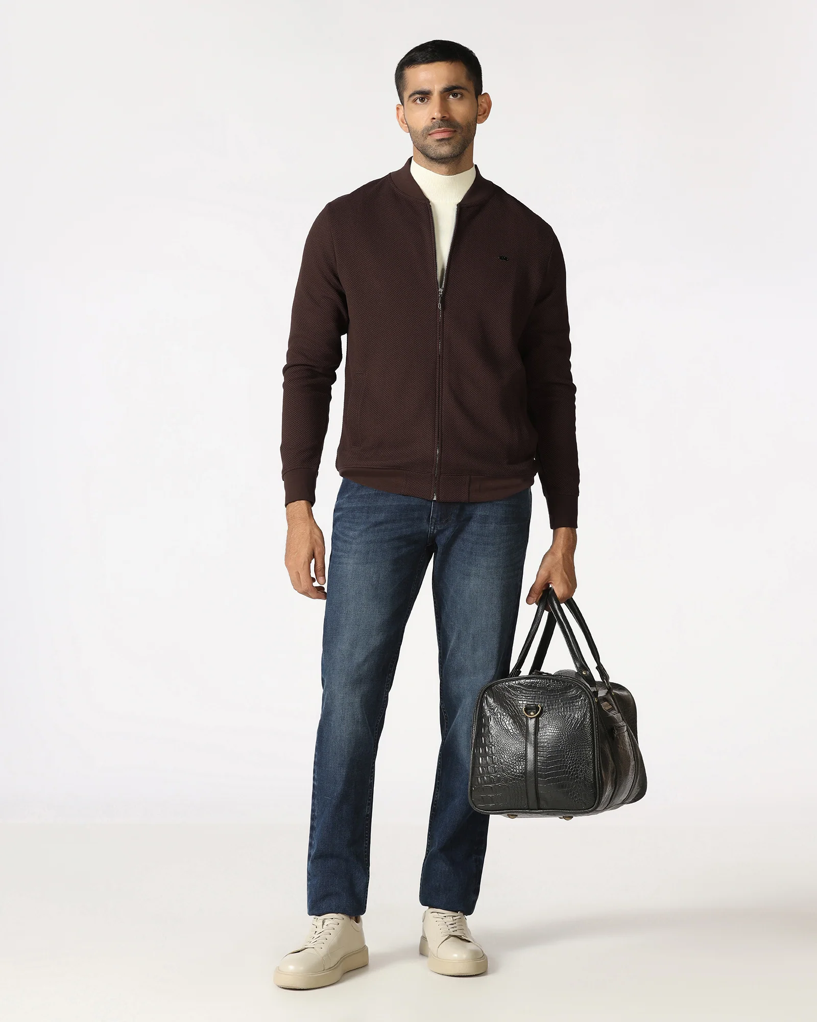 Chocolate Sauce Bomber Neck Textured Sweatshirt - Triumph - Image 6