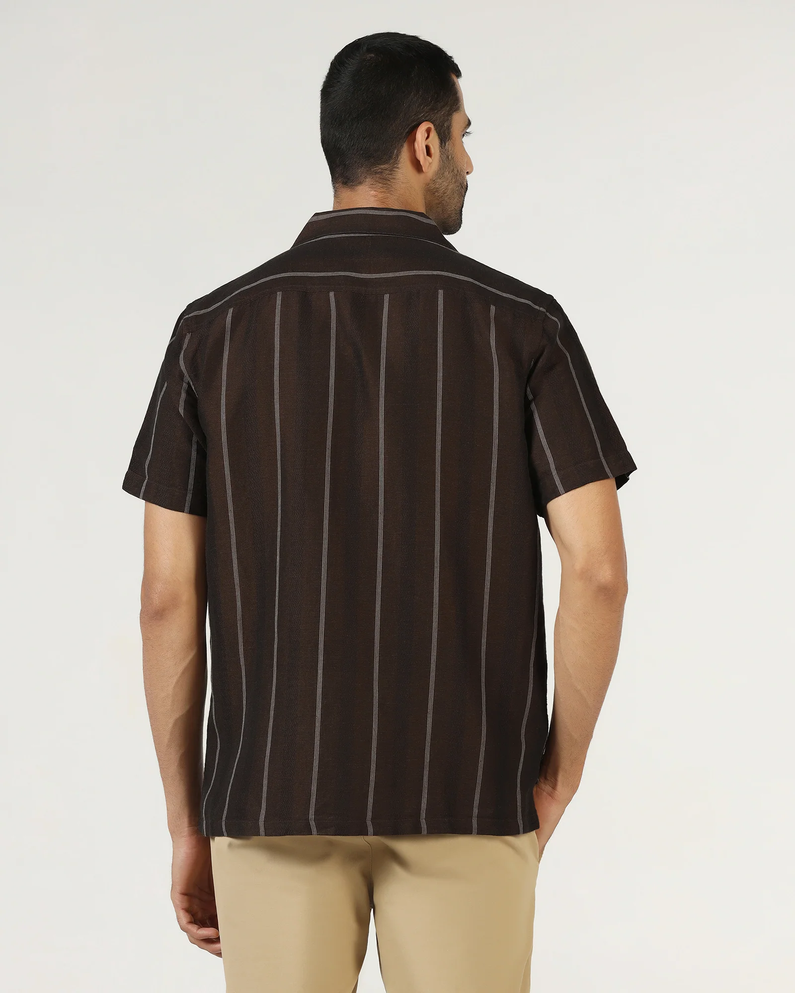 Chocolate Sauce Half Sleeve Linen Stripe Shirt - Ramiro - Image 2